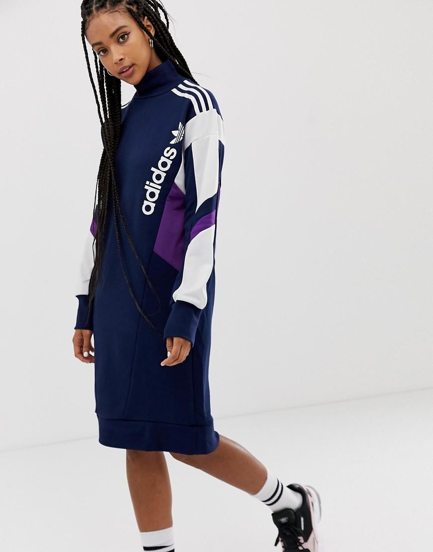 adidas Originals Baumwolle Adidas – Hochgeschlossenes Kleid mit  Kleeblatt-Print in Blau | Lyst AT