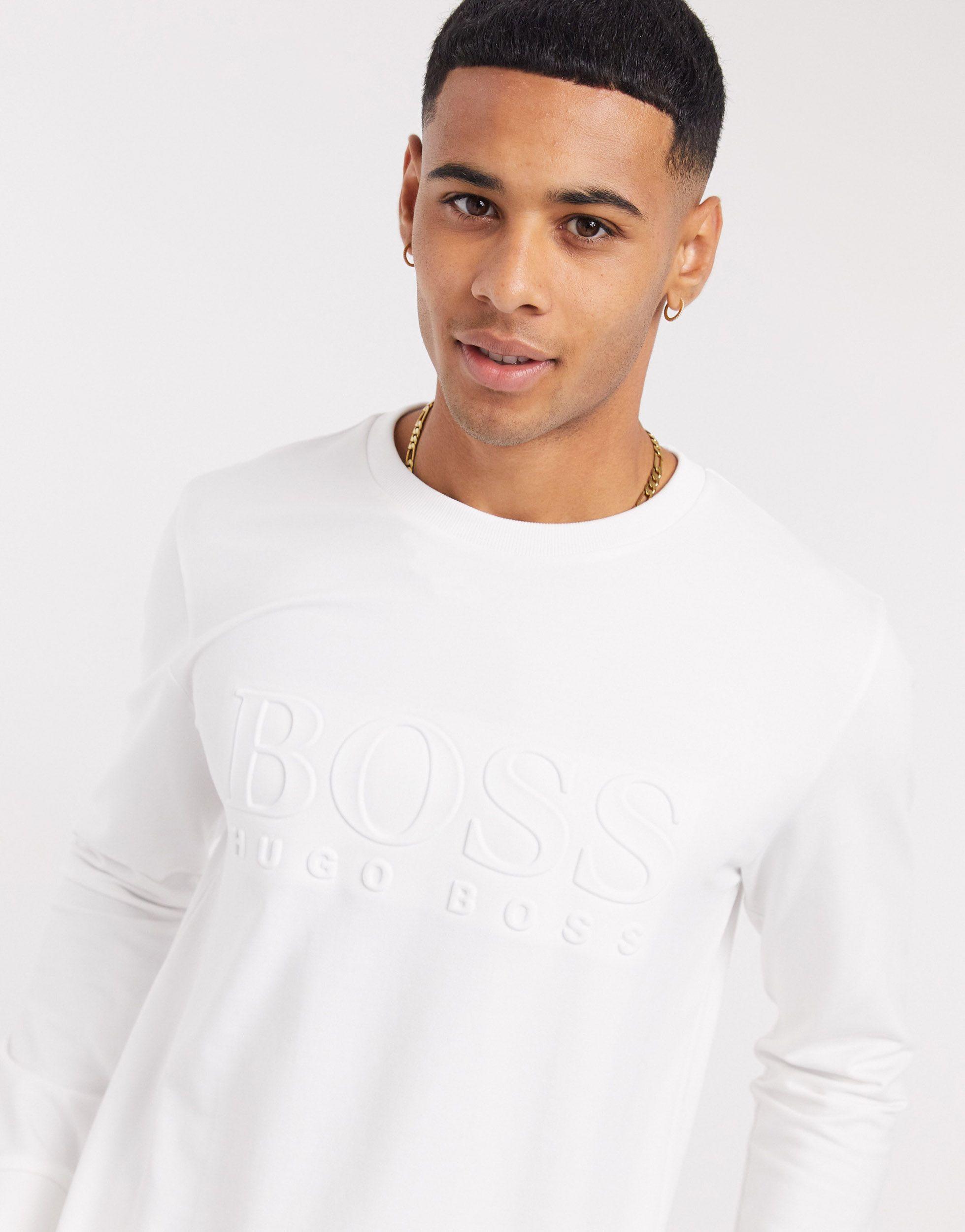 BOSS by HUGO BOSS Heritage Embossed Logo Sweatshirt in White for Men | Lyst  UK