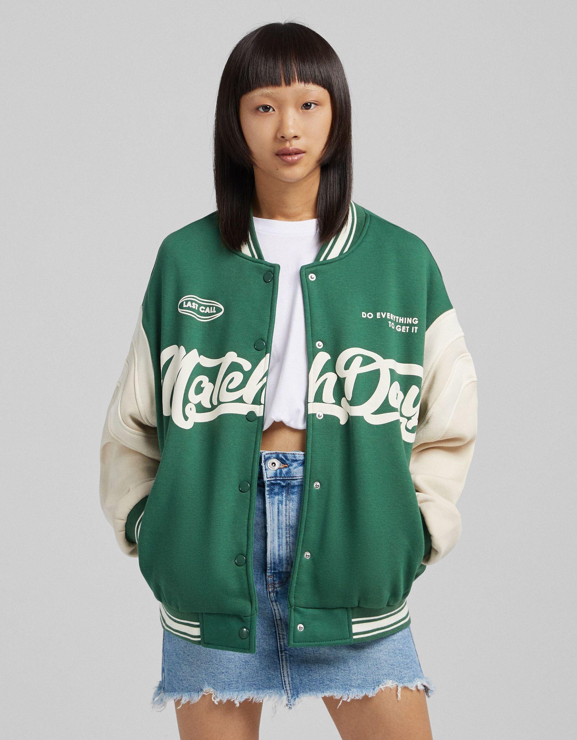 Bomber oversize style universitaire Bershka en coloris Vert | Lyst