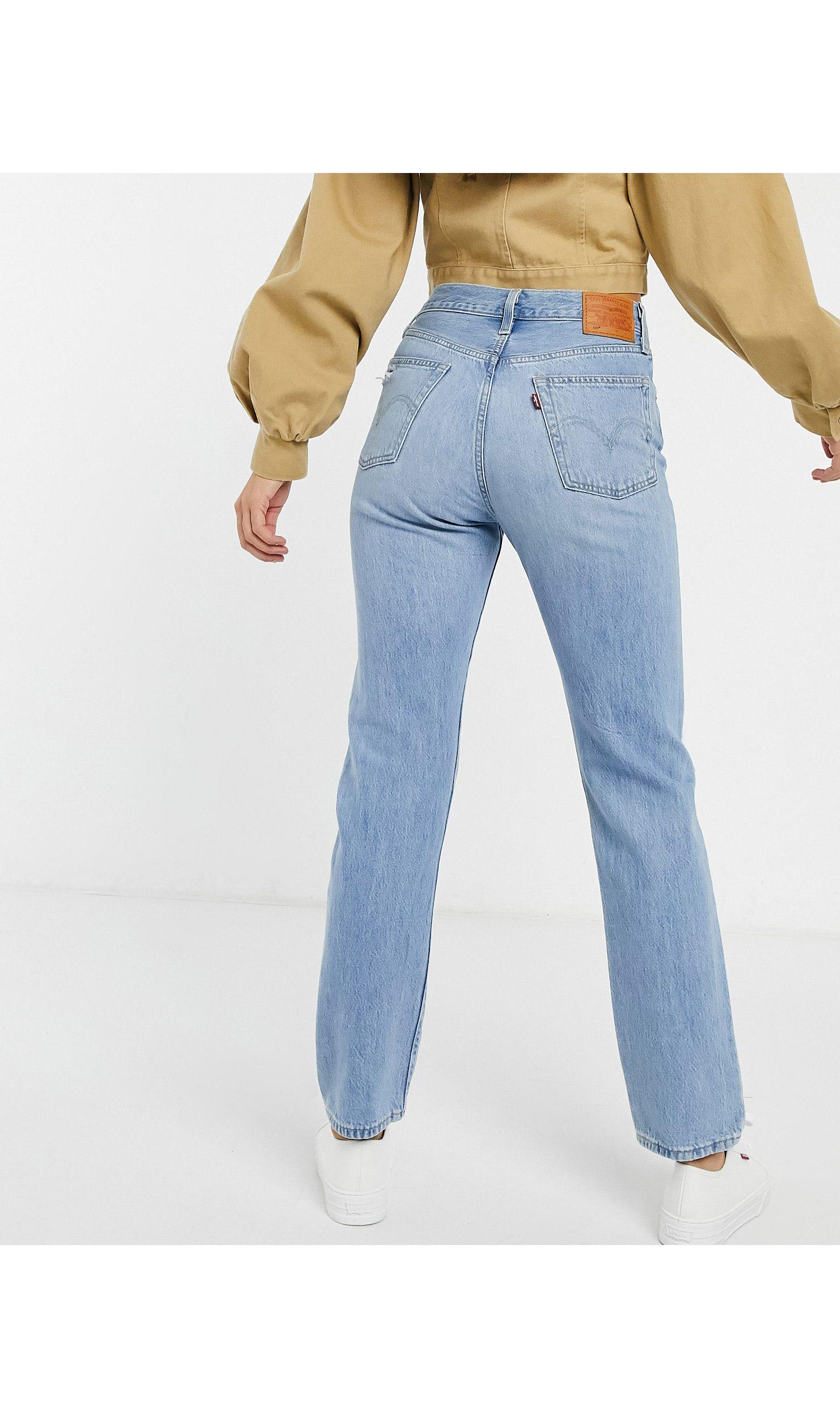 Levi's 501 High Rise Rip Knee Straight Leg Crop Jeans in Blue | Lyst UK