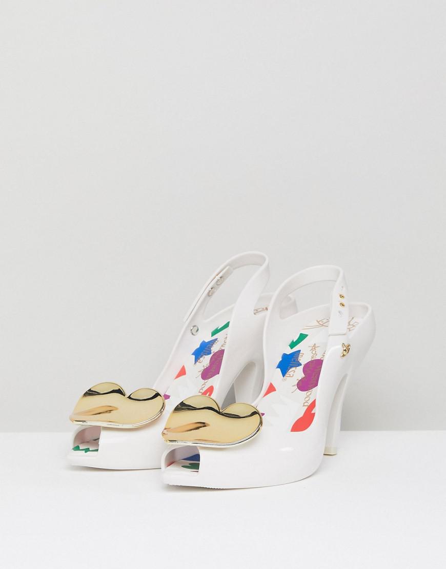 Melissa + Vivienne Westwood Anglomania Lady Dragon White Heart Heeled Shoes  | Lyst