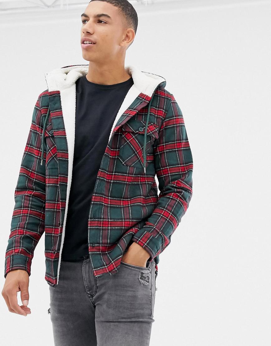 mens check borg jacket