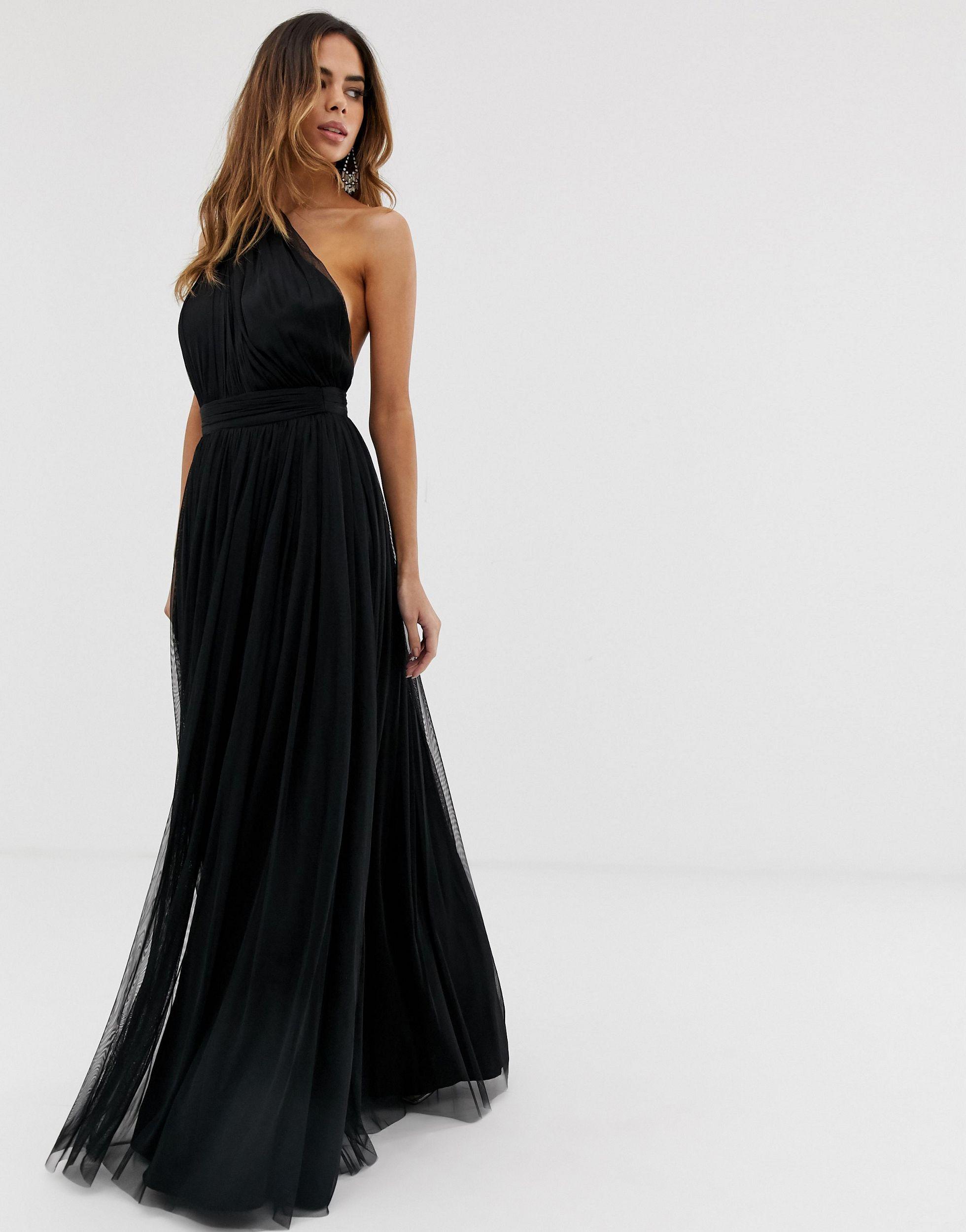 ASOS One-shoulder Tulle Maxi Dress in Black | Lyst