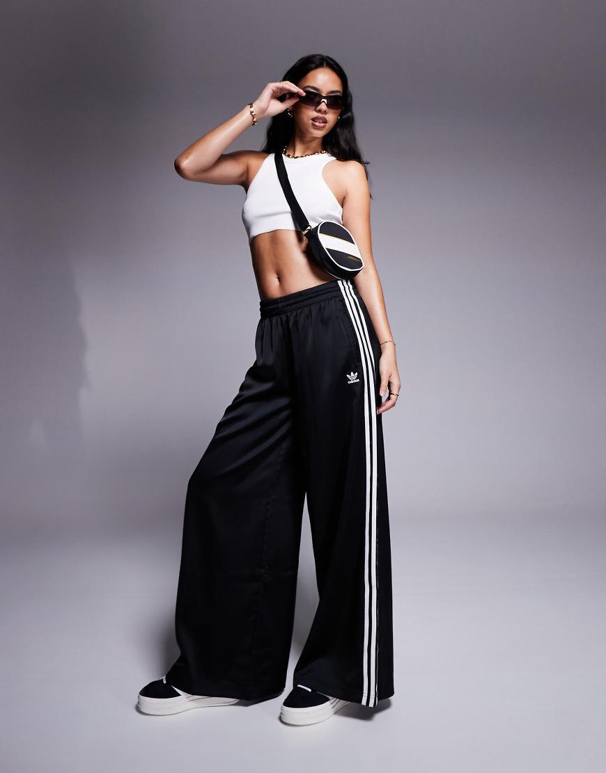 adidas Originals Wide Leg Satin joggers in Black | Lyst UK