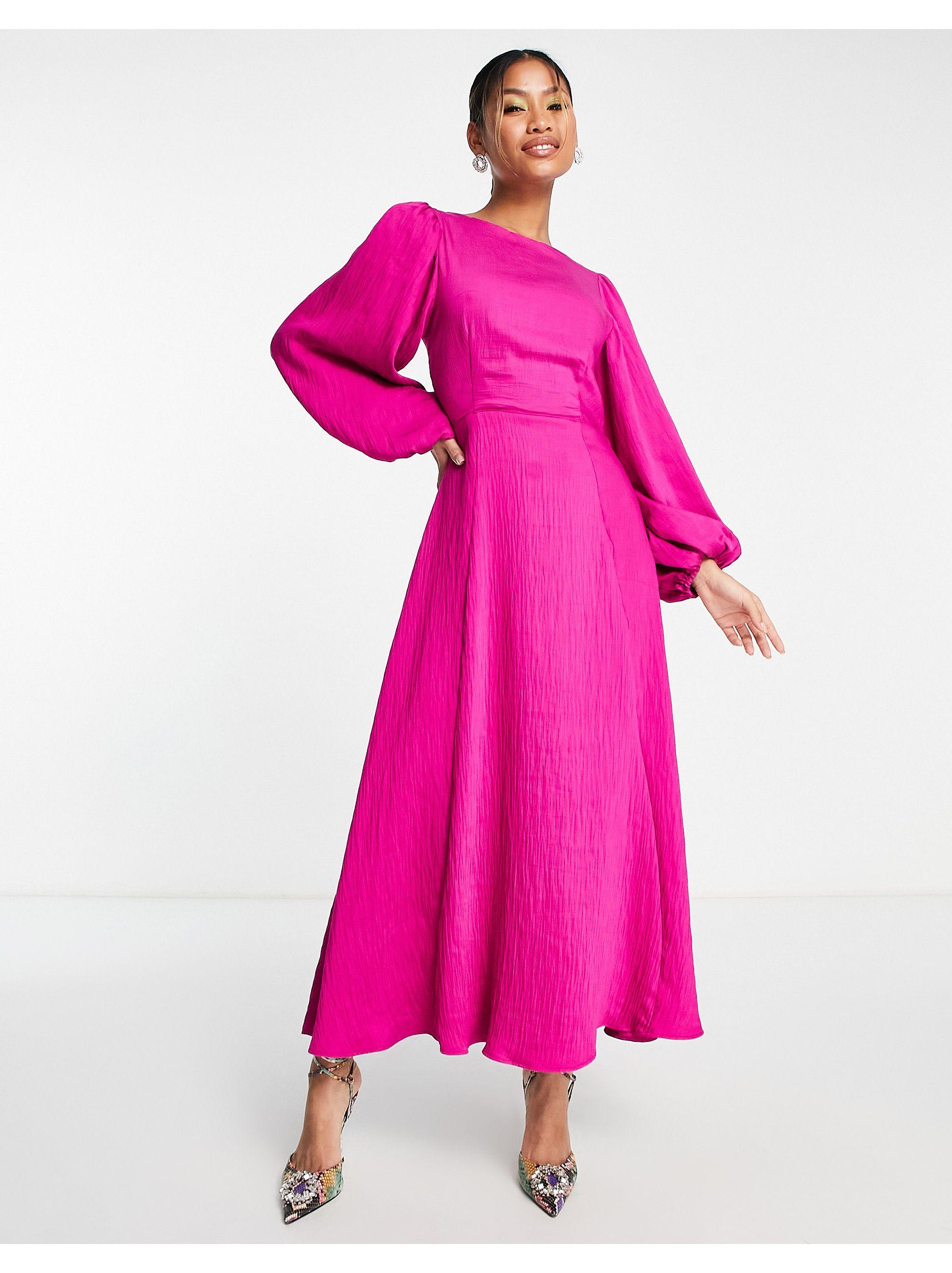 Nobody's Child Zola Balloon Sleeve Midi Dress in Pink | Lyst