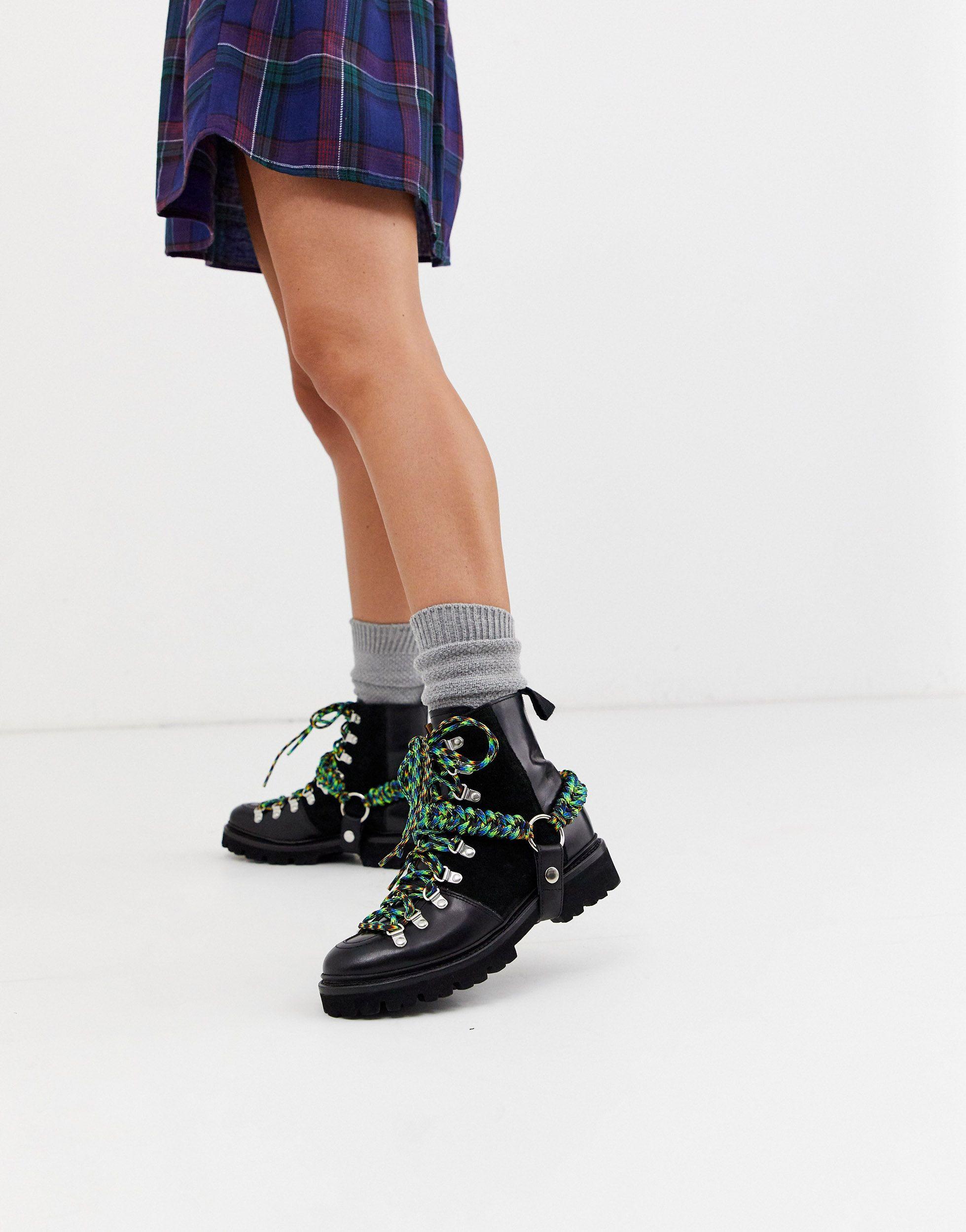 House of Holland X Grenson Solid Black And Lime Nanette Leather Biker Boots  - Lyst