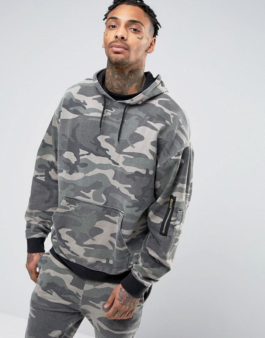 Lyst - Asos Oversized Hoodie In Washed Camo Print in Green for Men