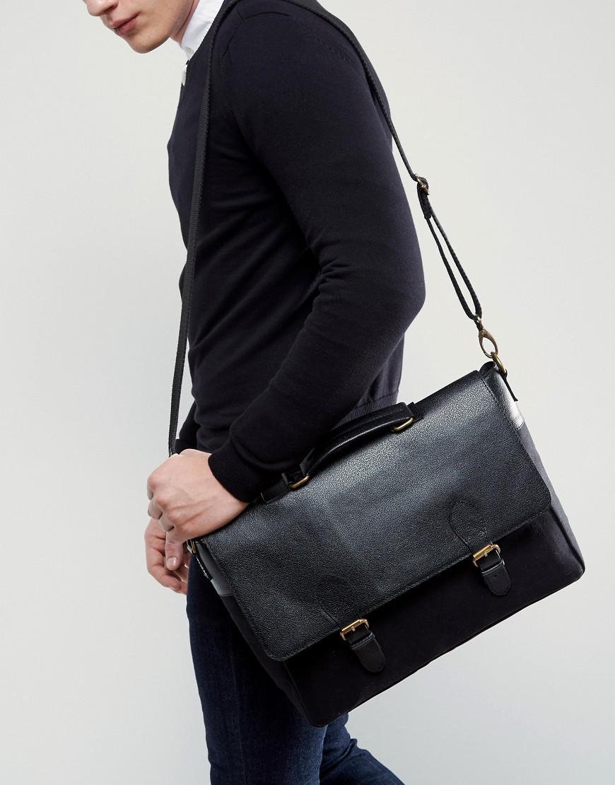 asos smart satchel in black leather and canvas in black asos smart satchel in black leather and canvas in black