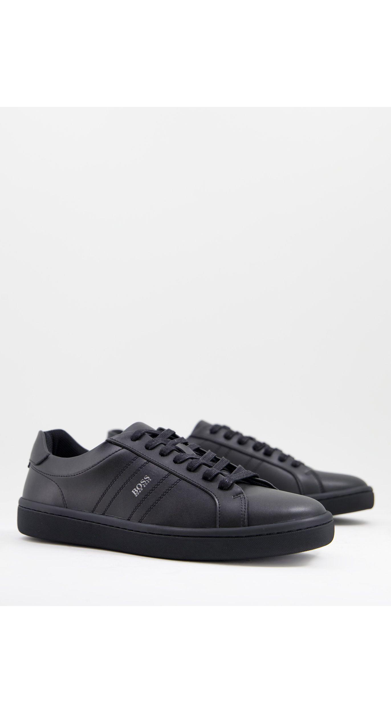 BOSS by HUGO BOSS Ribeira Tenn Leather Trainers in Black for Men | Lyst