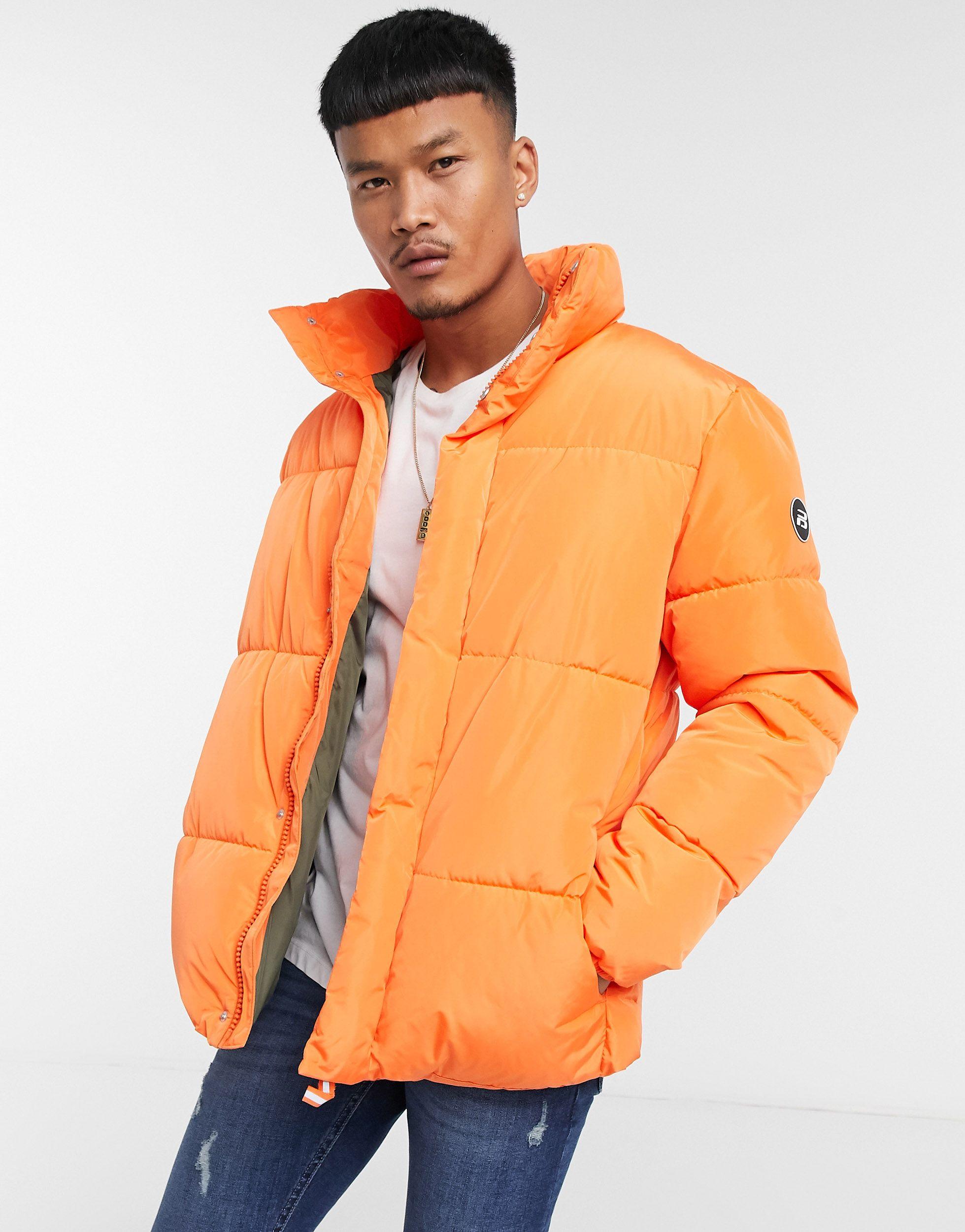 Pull&Bear Padded Puffer Jacket in Orange for Men - Lyst