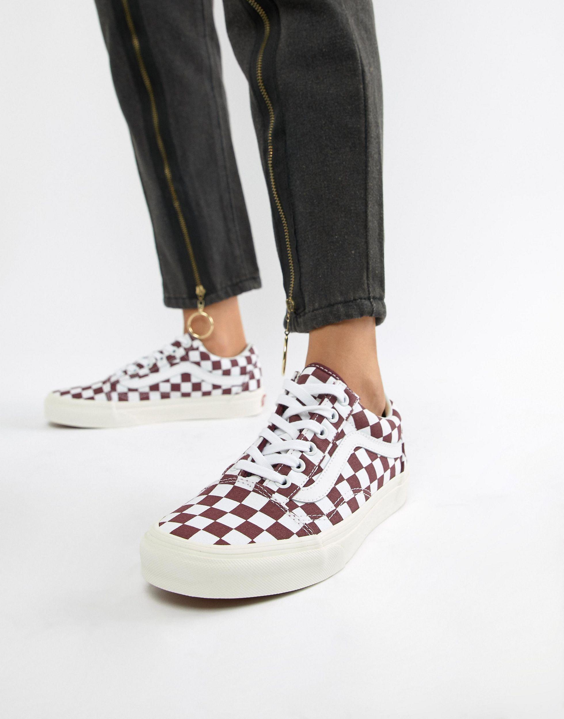 burgundy checkerboard vans