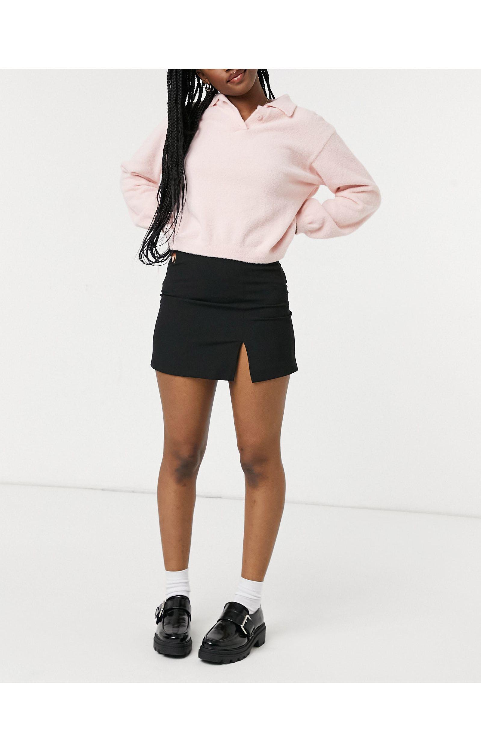 Pull&Bear 90s Mini Skirt With Split in Black | Lyst UK