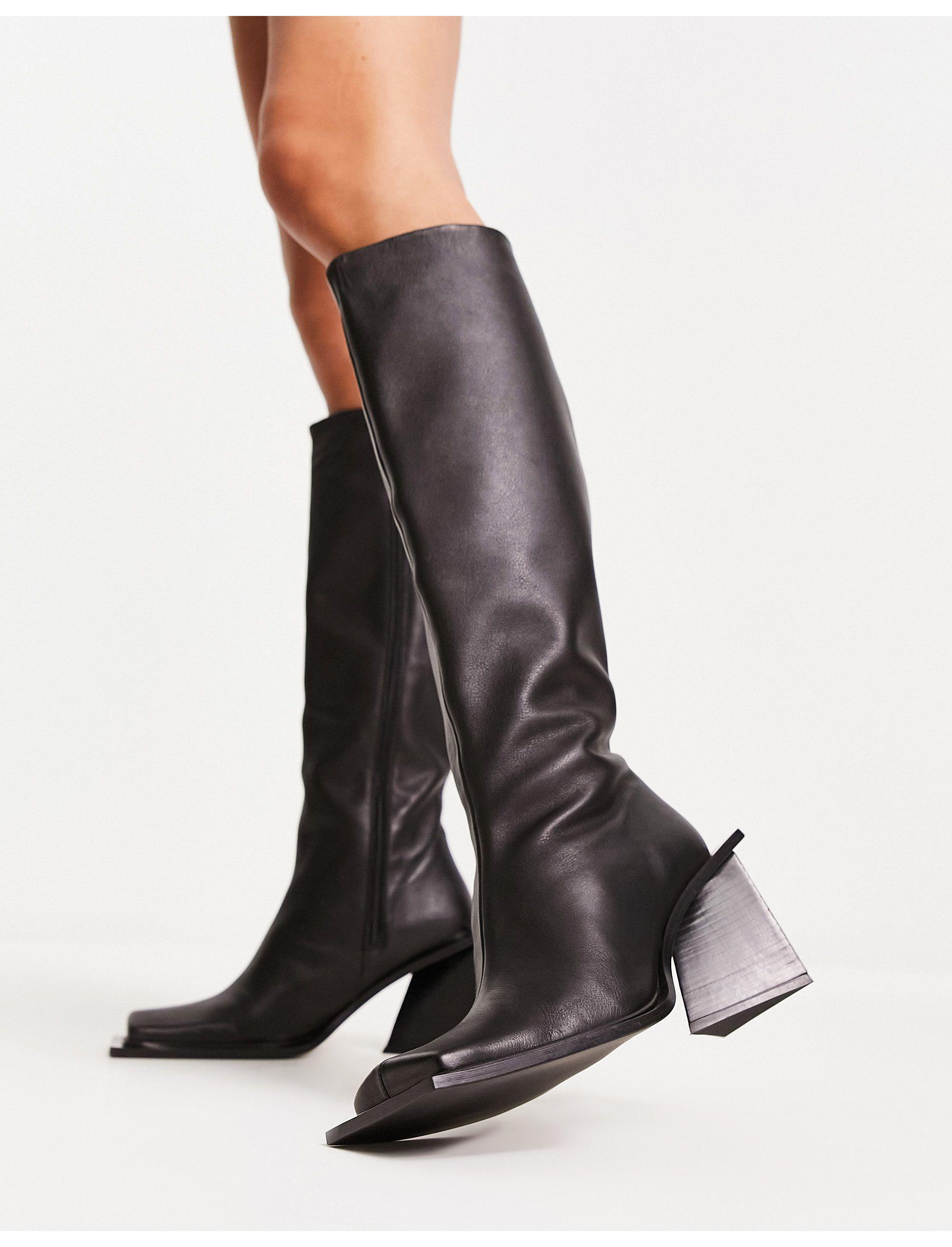 TOPSHOP Heather Premium Leather Under The Knee Boots in Black | Lyst