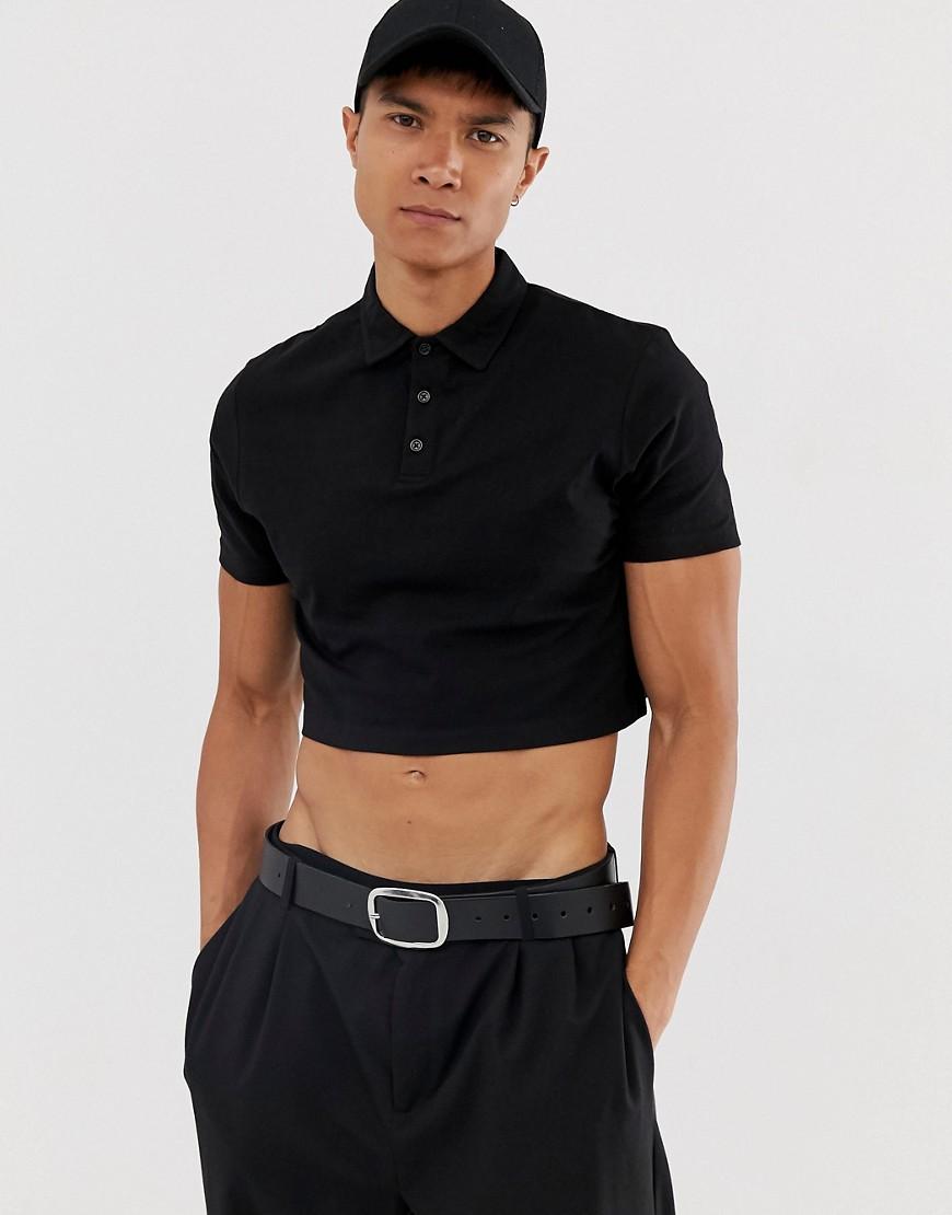 ASOS Relaxed Jersey Cropped Polo In Black for Men - Lyst