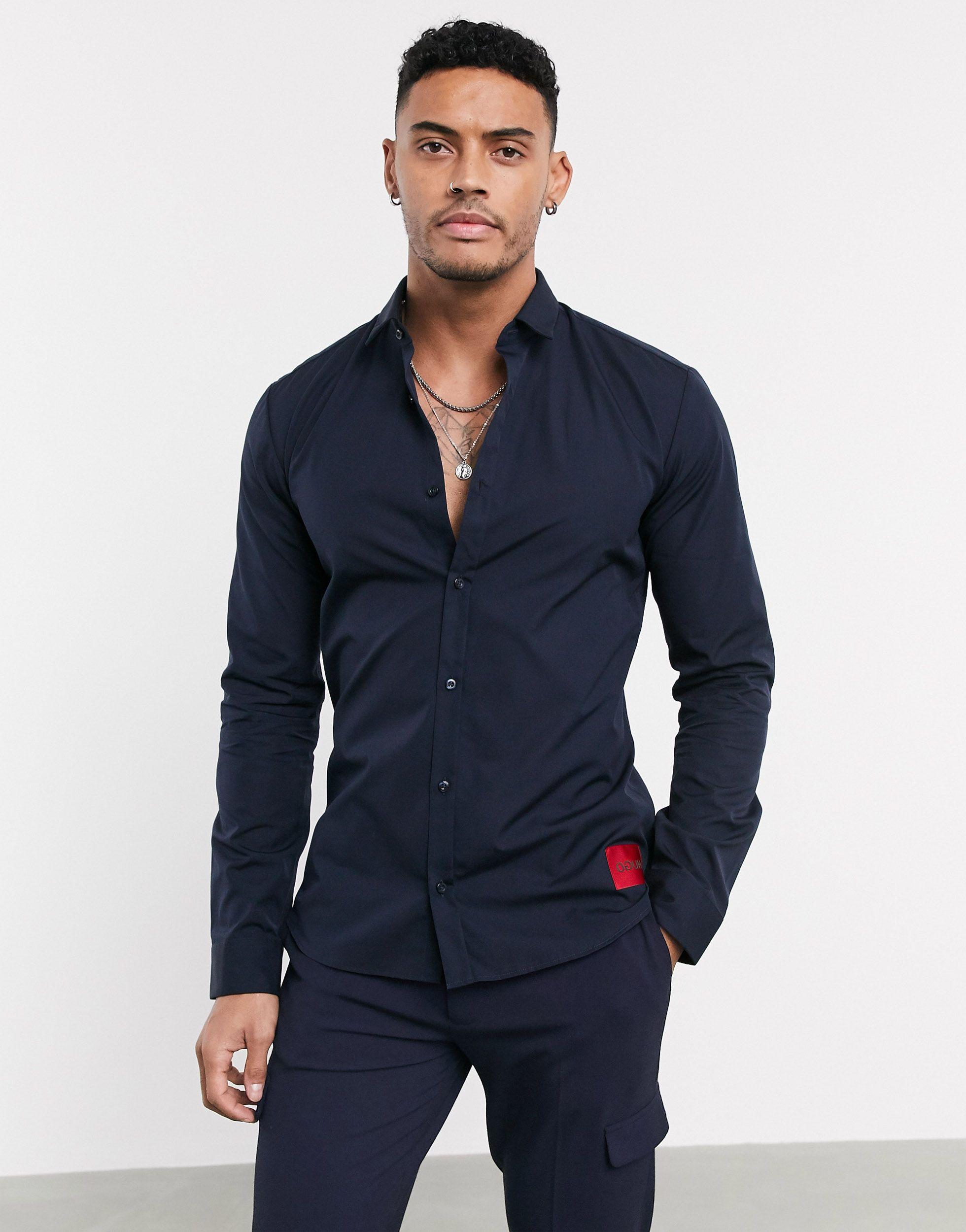 HUGO Cotton Ero3-w Poplin Shirt in Navy (Blue) for Men - Lyst