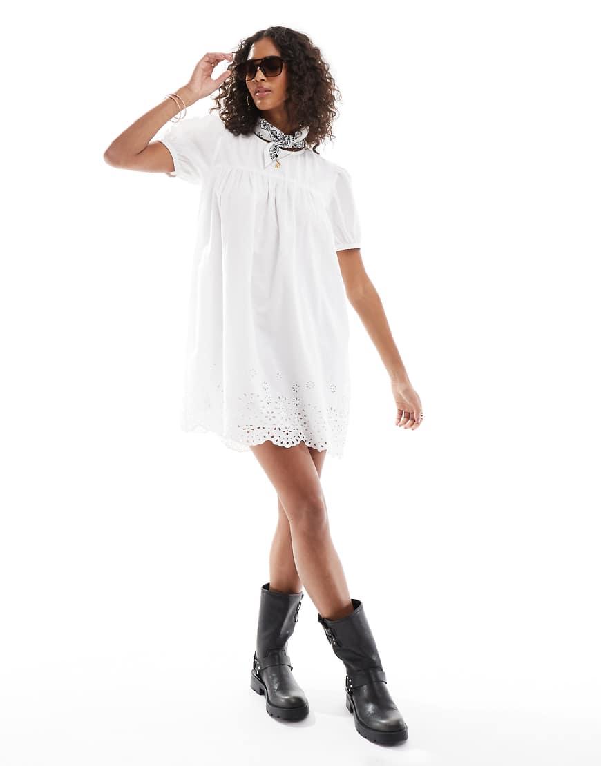 Wednesday's Girl Broderie Edge Mini Smock Dress in White Lyst UK