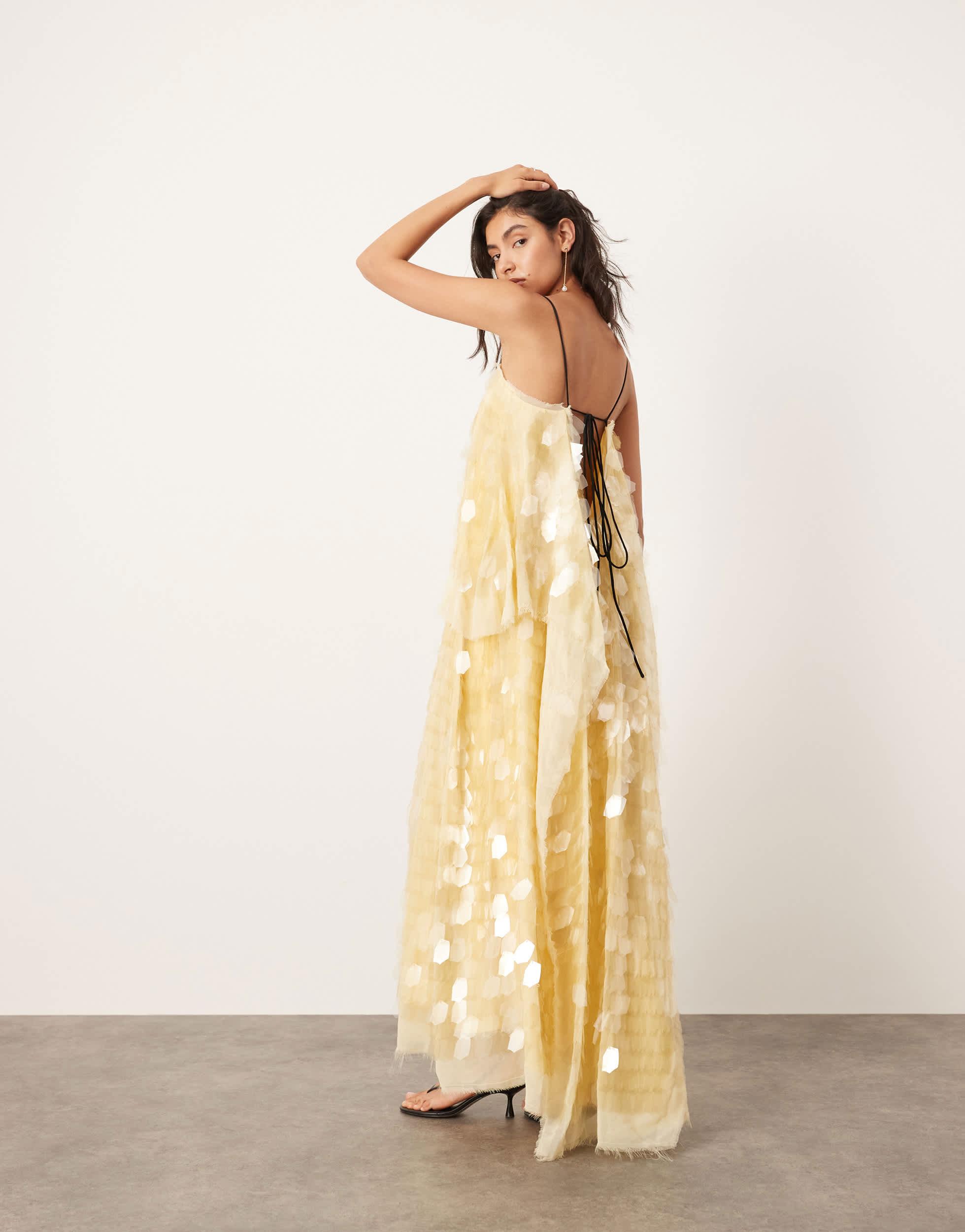 ASOS Embellished Shard Sequin Layered Cami Maxi Dress in Natural | Lyst