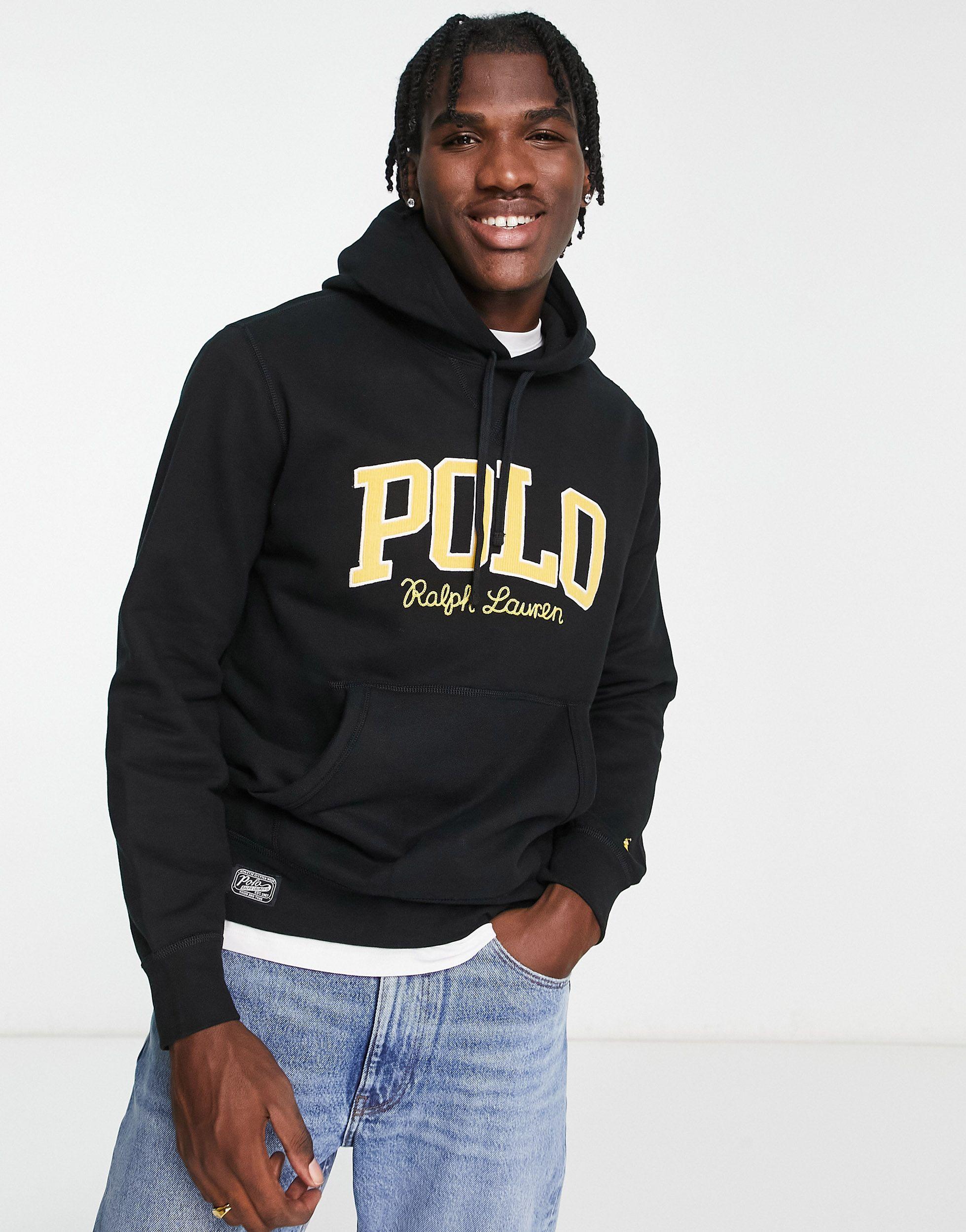 Polo Ralph Lauren Collegiate Logo Fleece Hoodie in Black for Men | Lyst