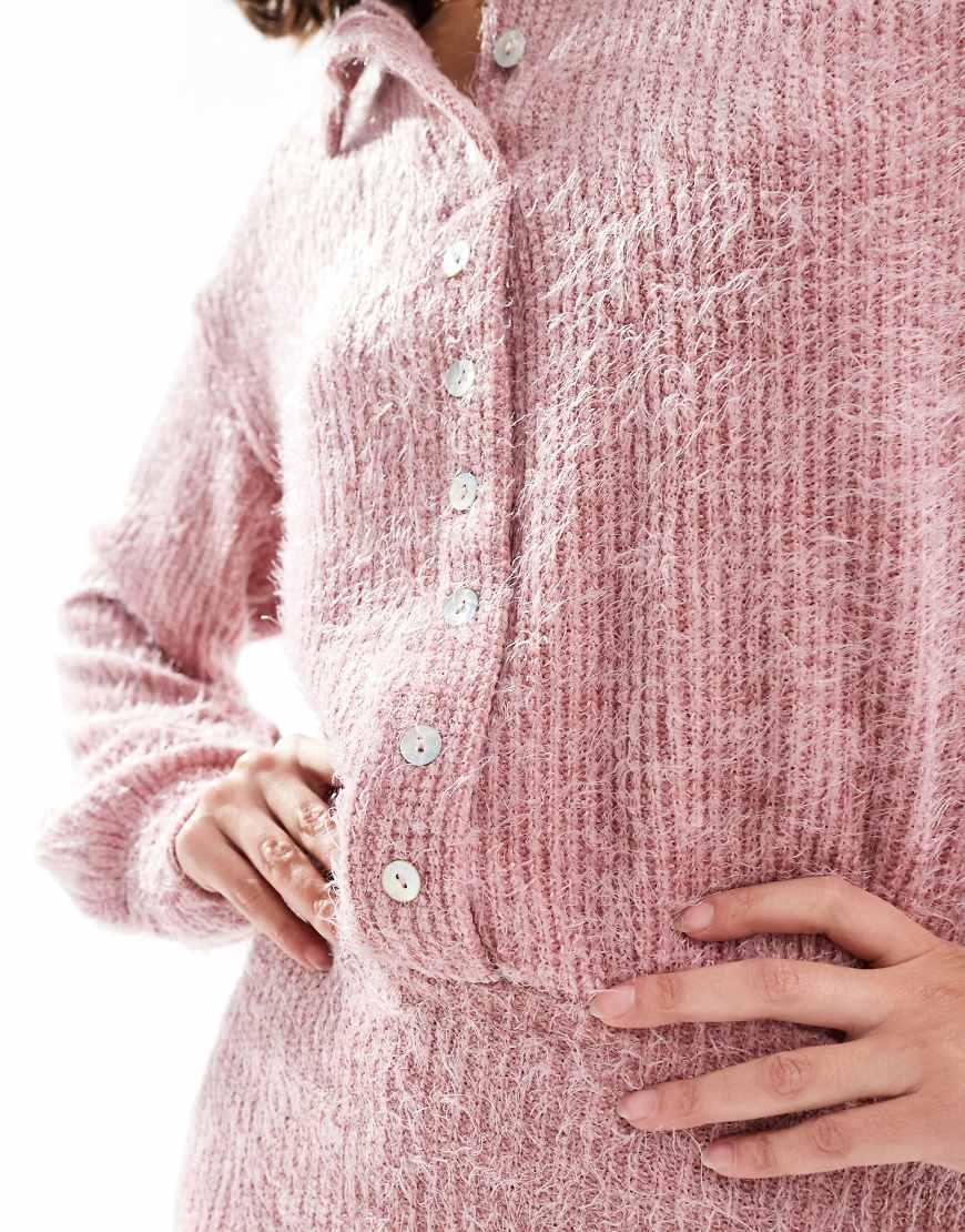 Pink button down sweater best sale