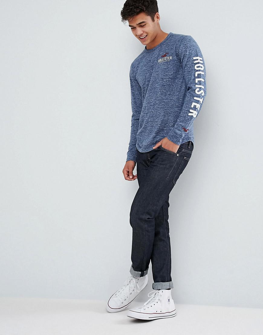 Hollister Long Sleeve Top Tech Logo Sleeve Print In Navy in Blue for Men |  Lyst