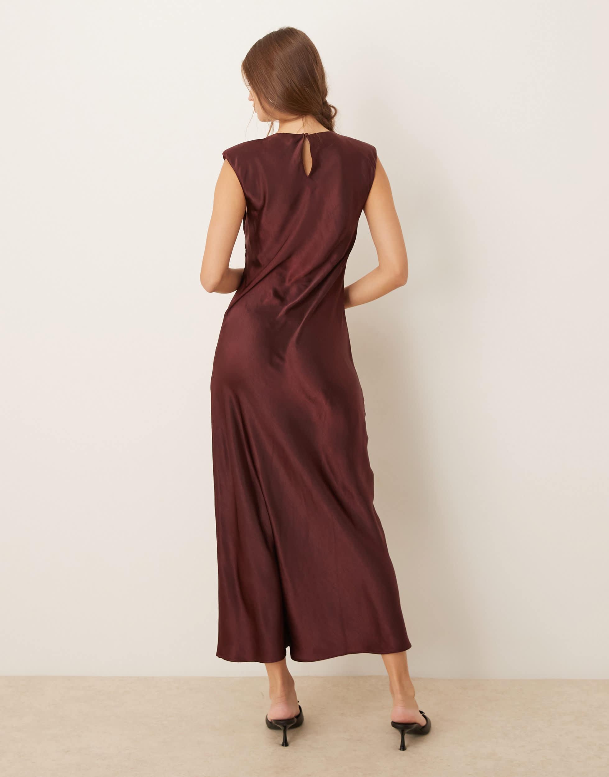 padded satin dress Padded Satin Column Maxi Dress