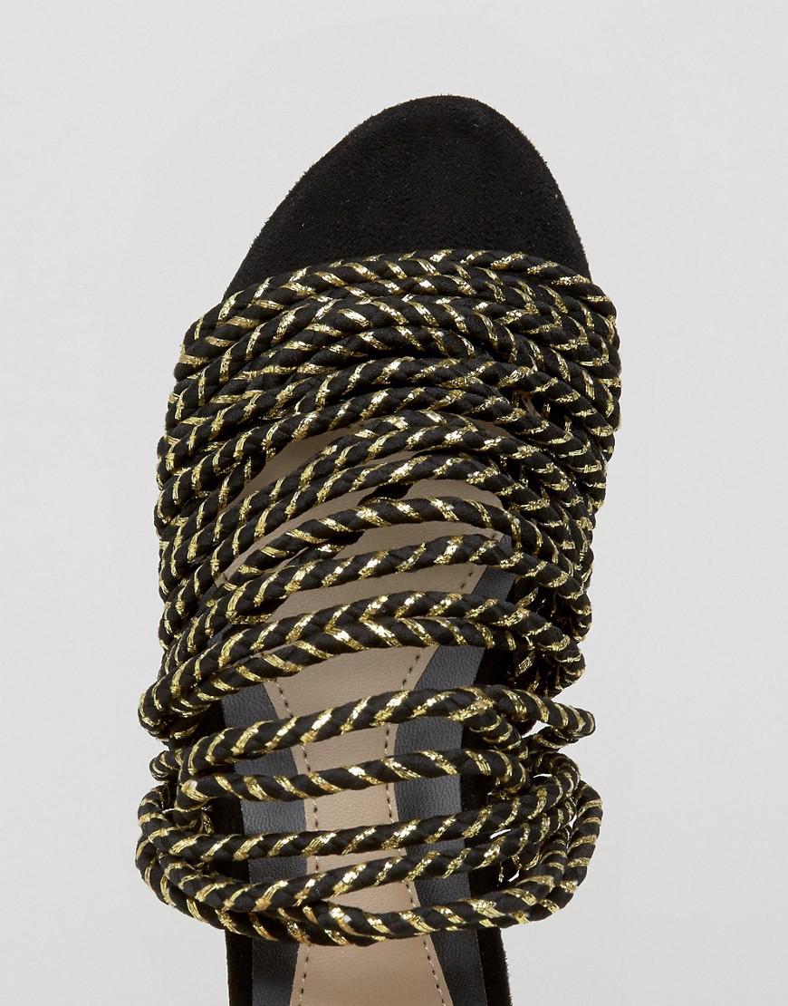Missguided Denim Rope Strap Flat Mule Sandal in Black - Lyst