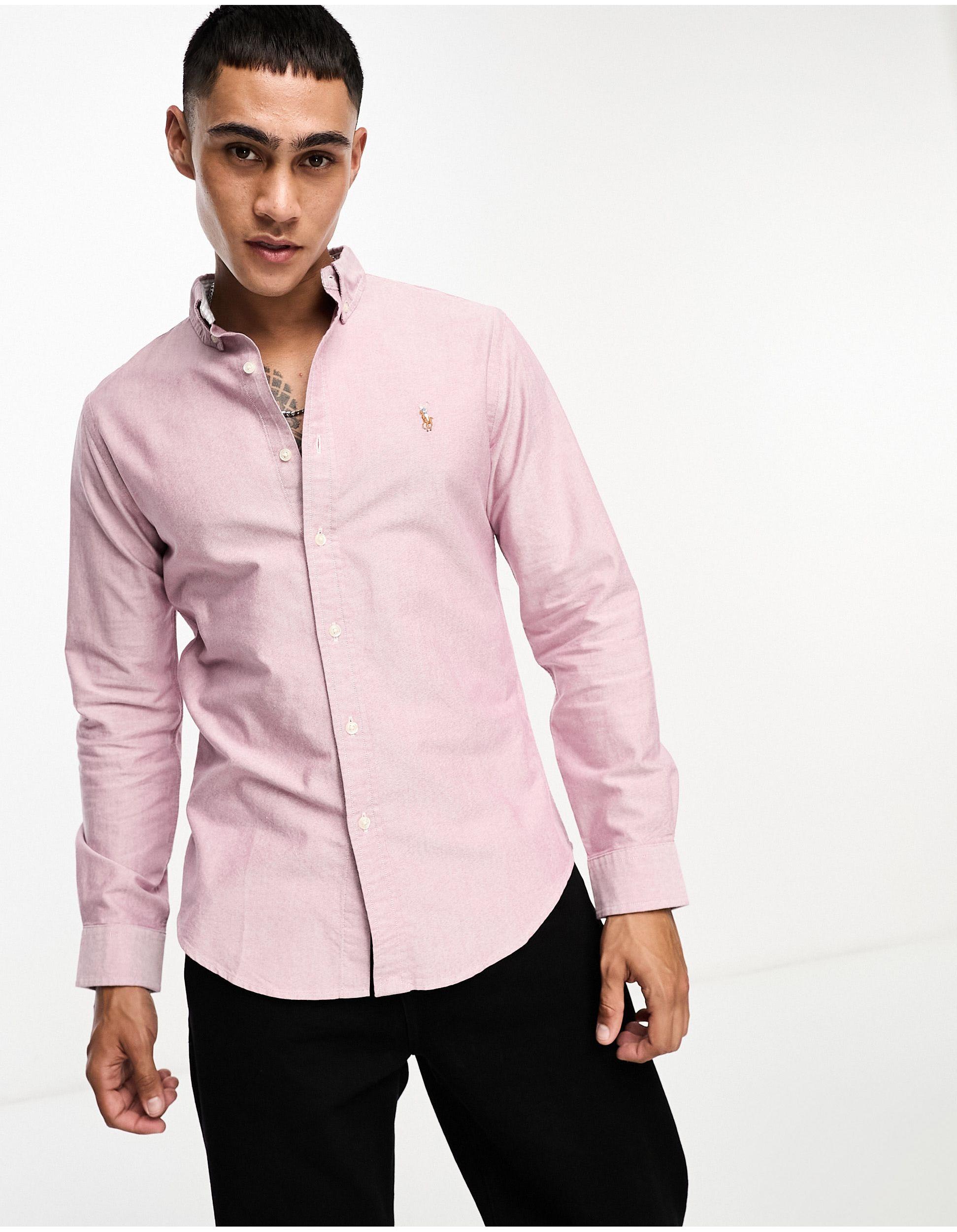 Polo Ralph Lauren Icon Logo Stripe Slim Fit Oxford Shirt in Pink for Men |  Lyst UK