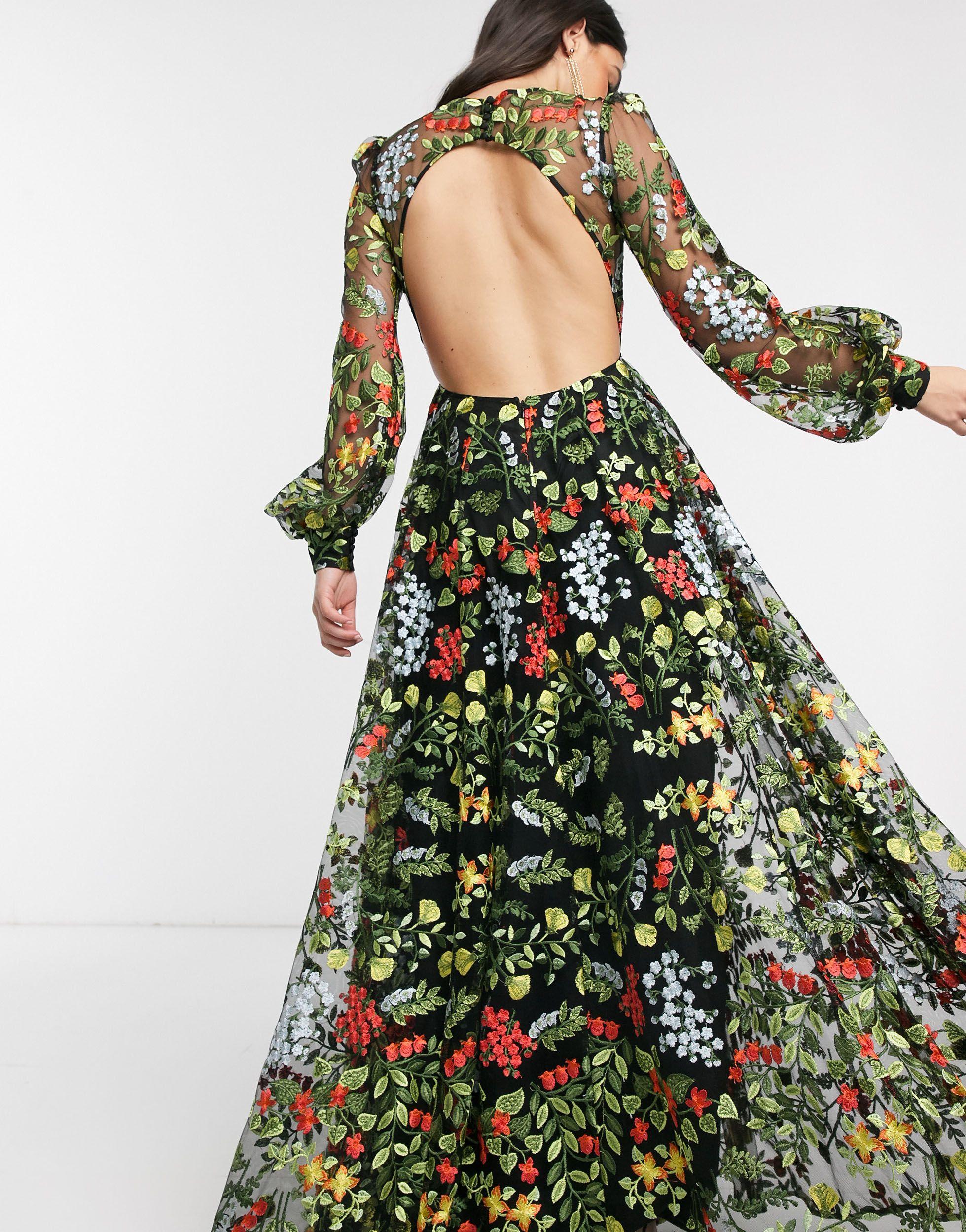 ASOS Summer Floral Embroidered Maxi Dress With Open Back | Lyst