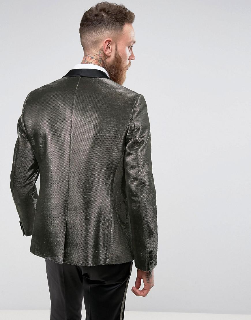 ASOS Synthetic Skinny Suit Jacket In Metallic Gold for Men Lyst