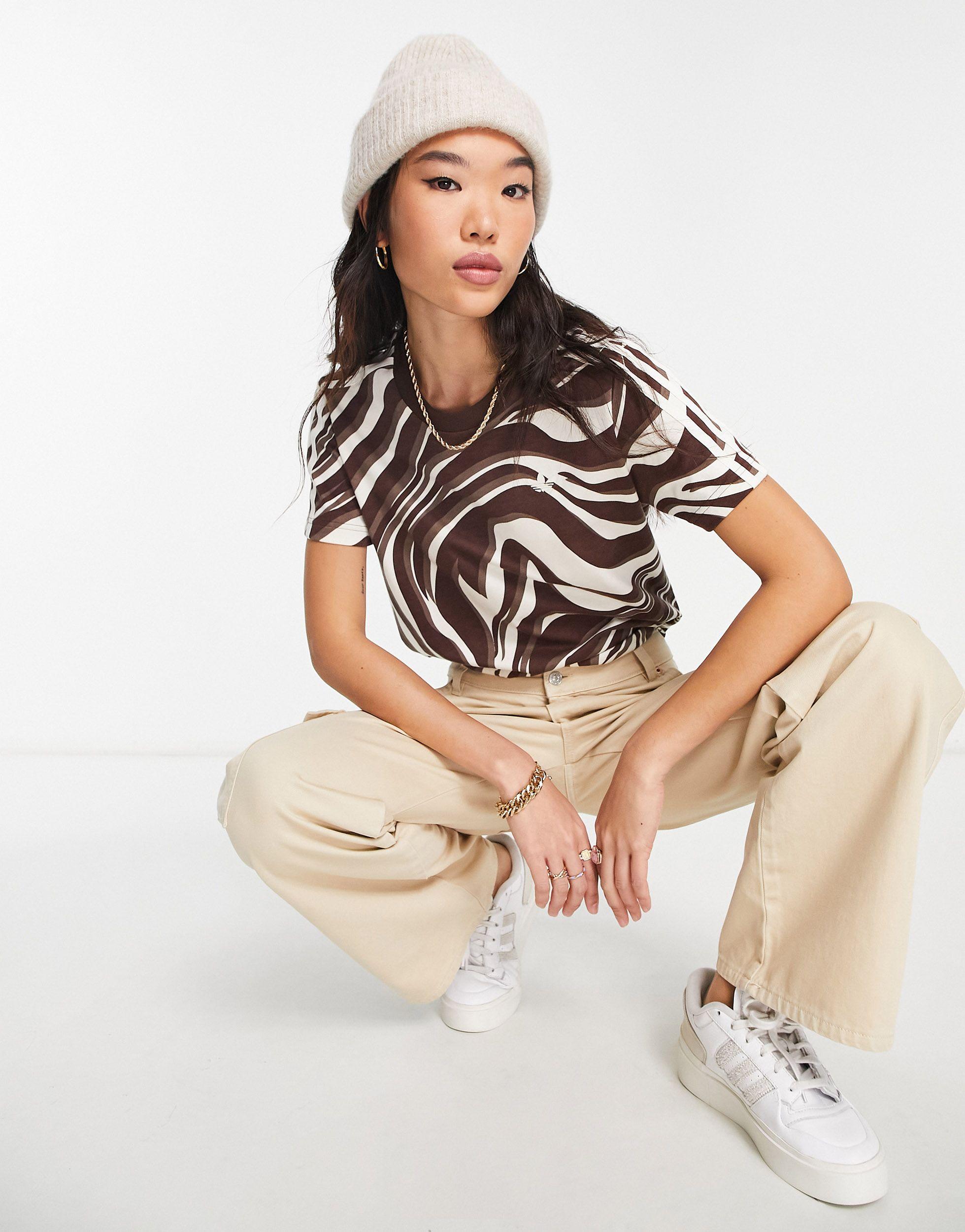 adidas Originals 'animal Abstract' Three Stripe Zebra Print T-shirt in  Brown | Lyst