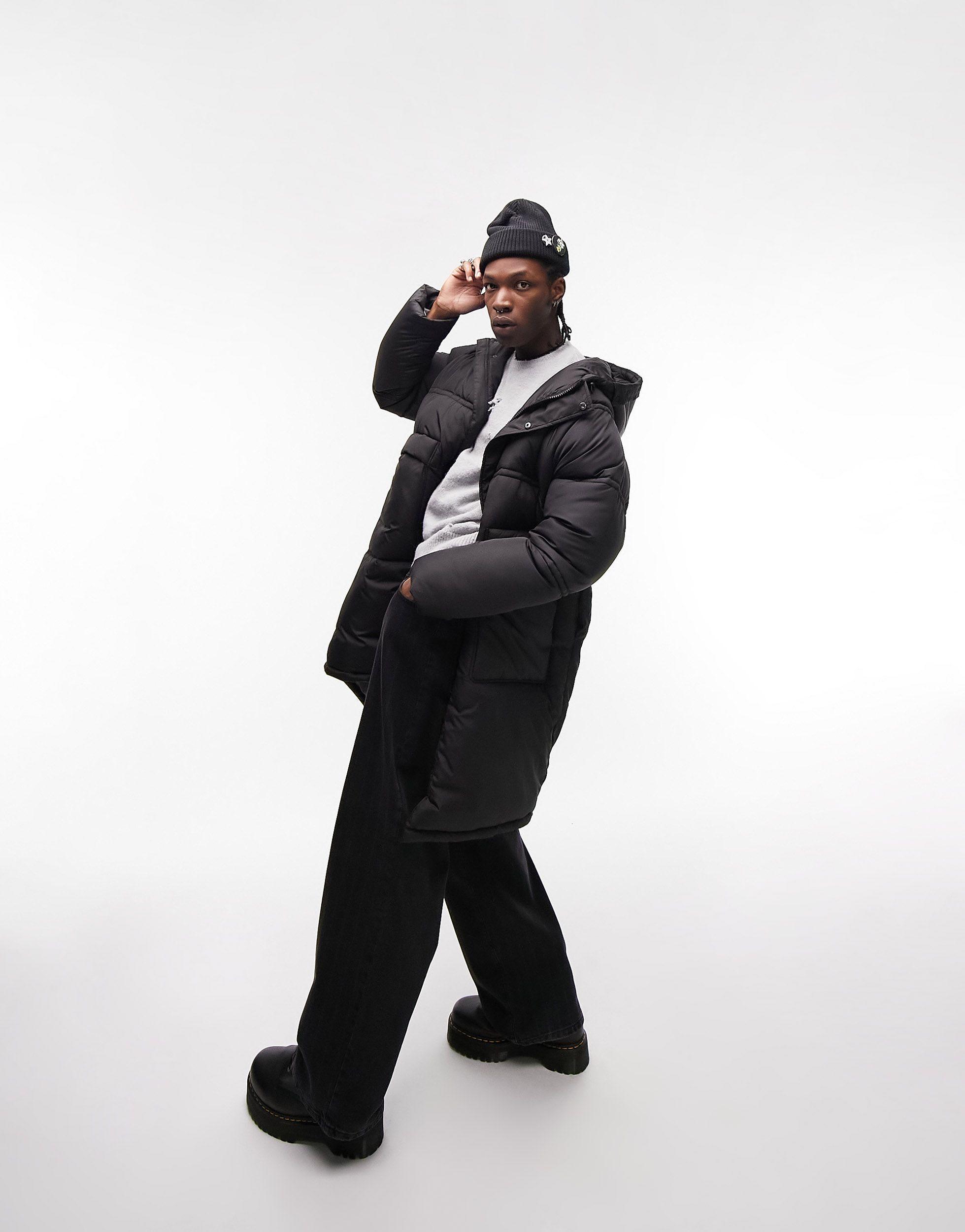 Topman black coat sales