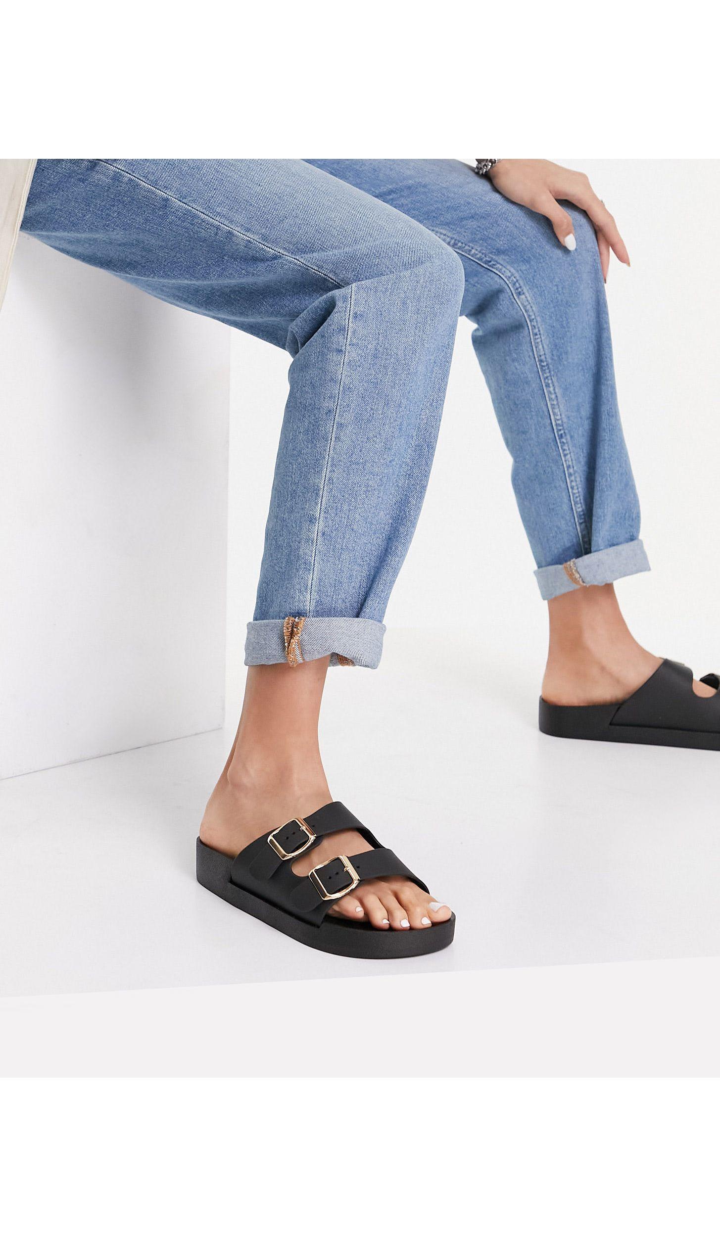 london rebel double buckle footbed sandals