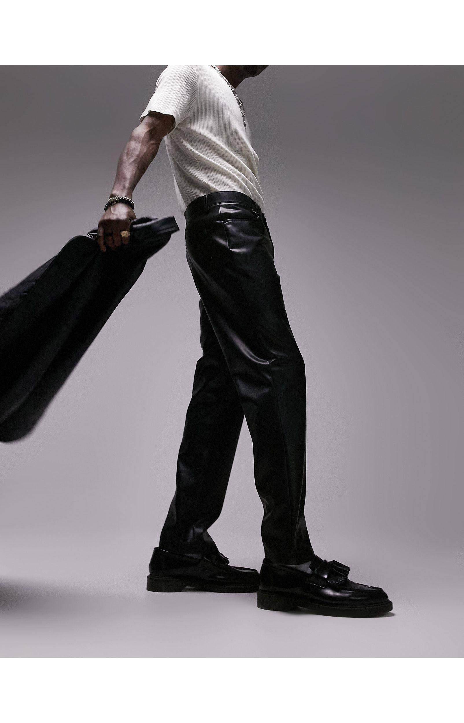 TOPMAN Straight Faux Leather Trousers in Black for Men Lyst UK