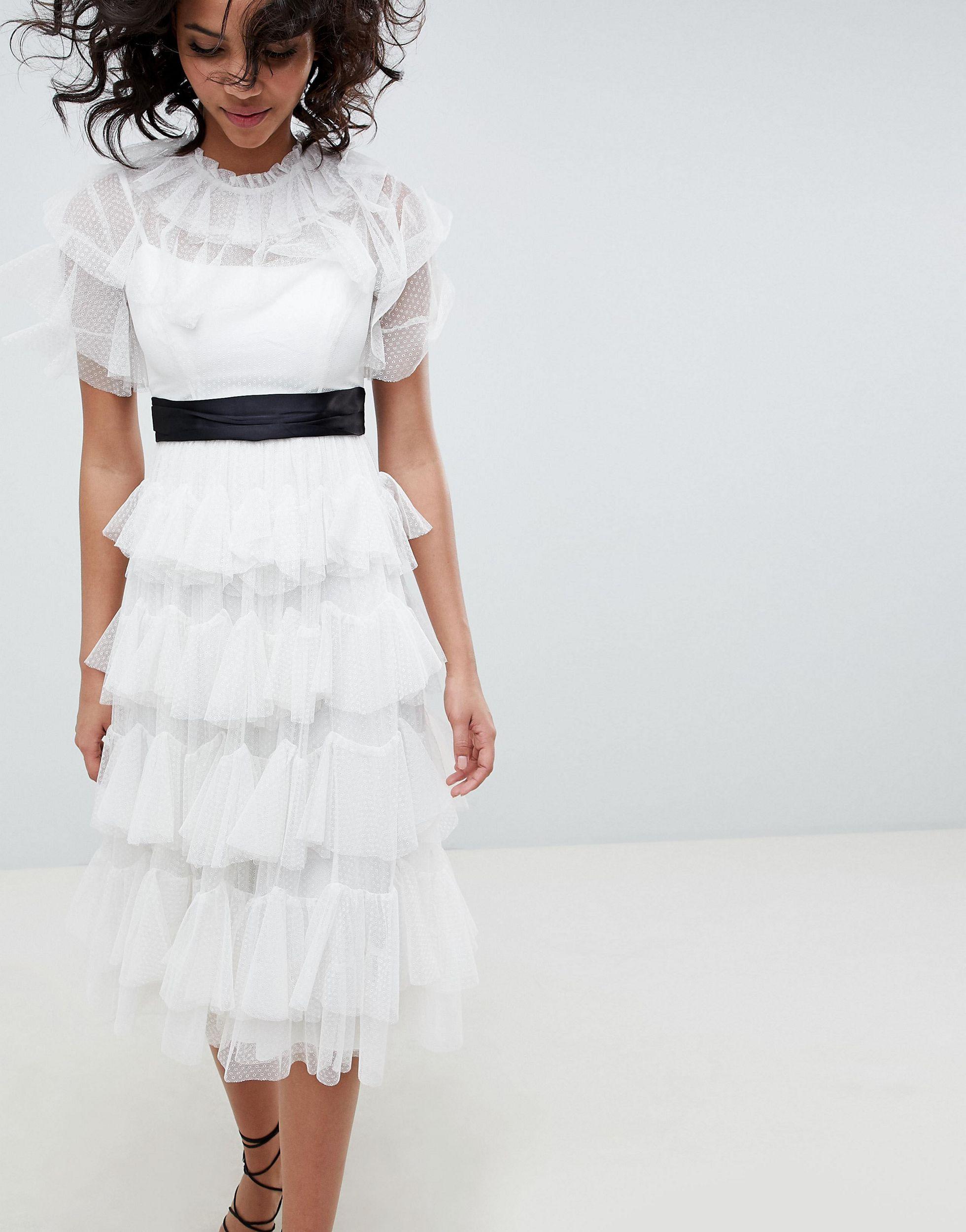 Needle & Thread Tiered Tulle Midi Dress in White | Lyst