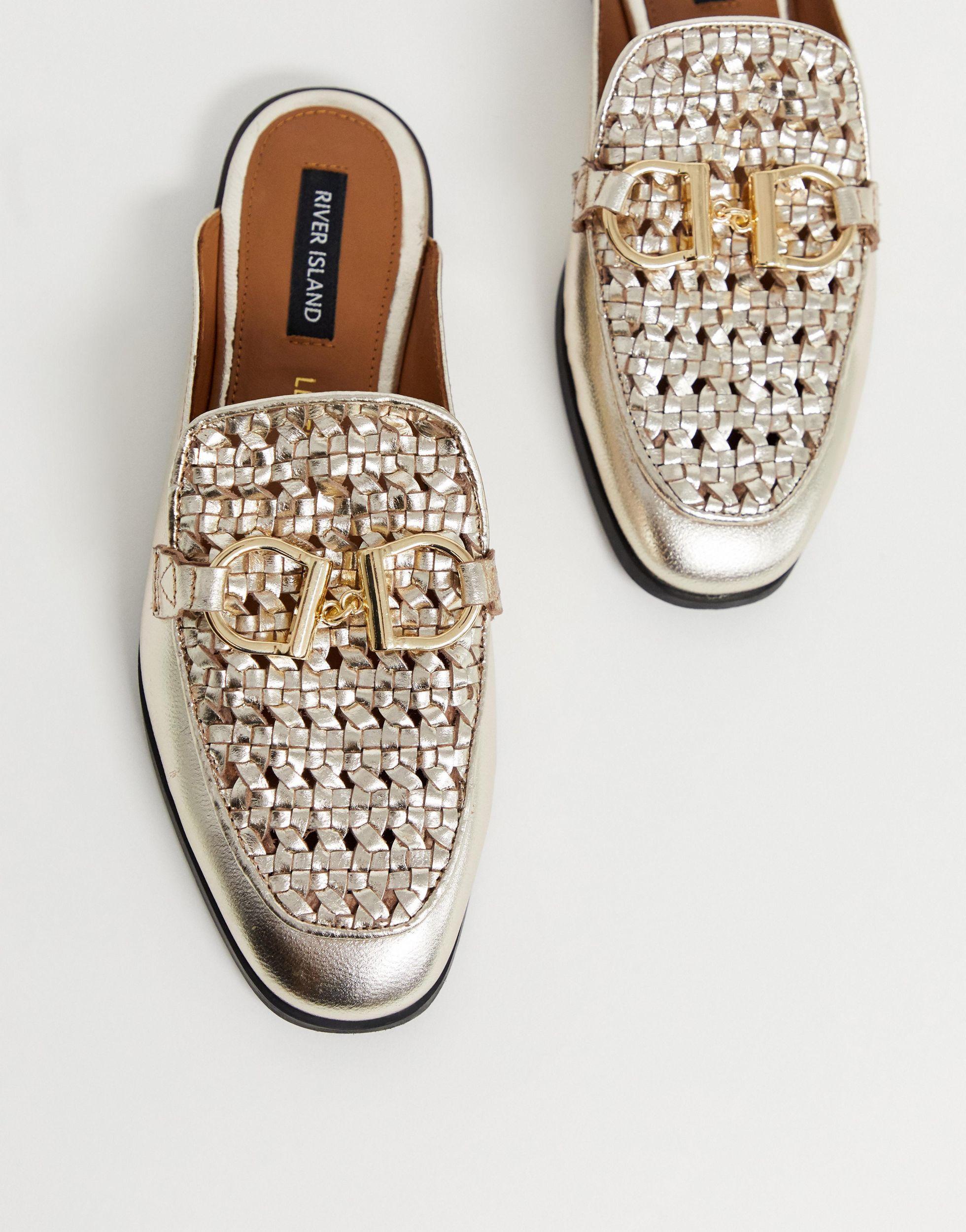 river island gold mules