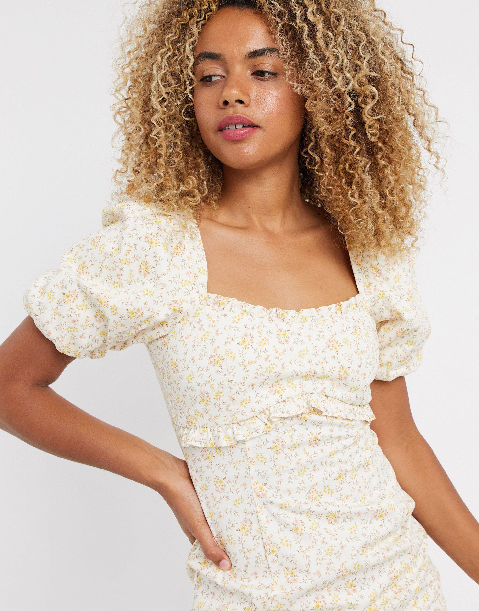 TOPSHOP Mini Dress With Puff Sleeves | Lyst Canada