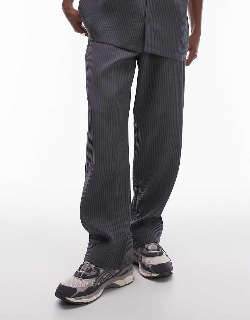 TOPMAN Wide Leg Plisse Pants in Black for Men Lyst UK