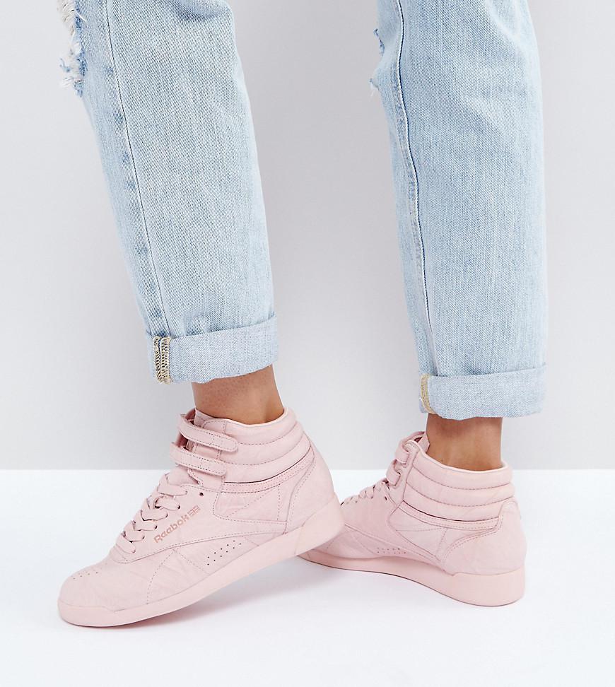 Reebok Freestyle Nubuck High Top Sneakers in Pink | Lyst UK