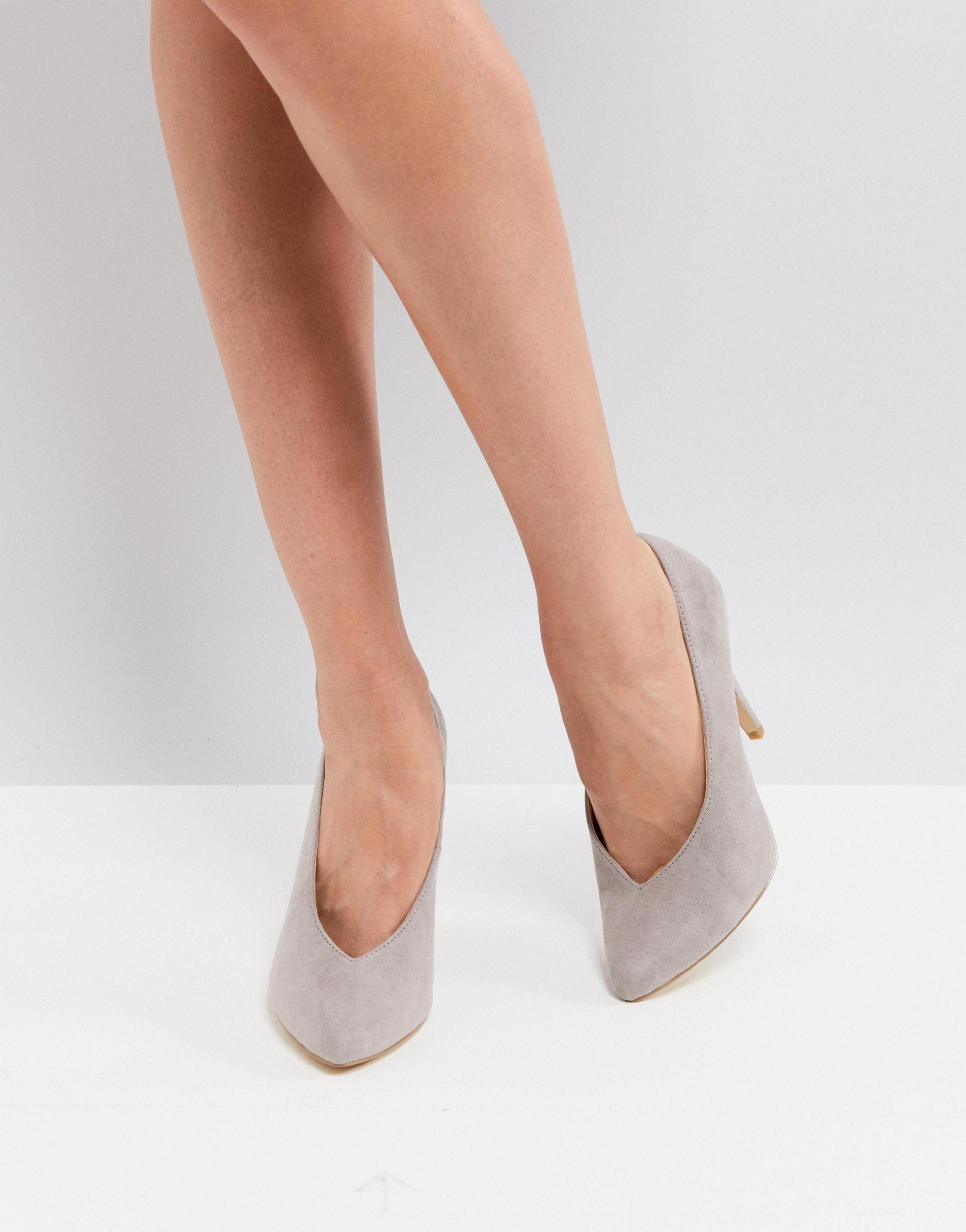 New Look High Vamp Pointed Court Shoe in Gray | Lyst