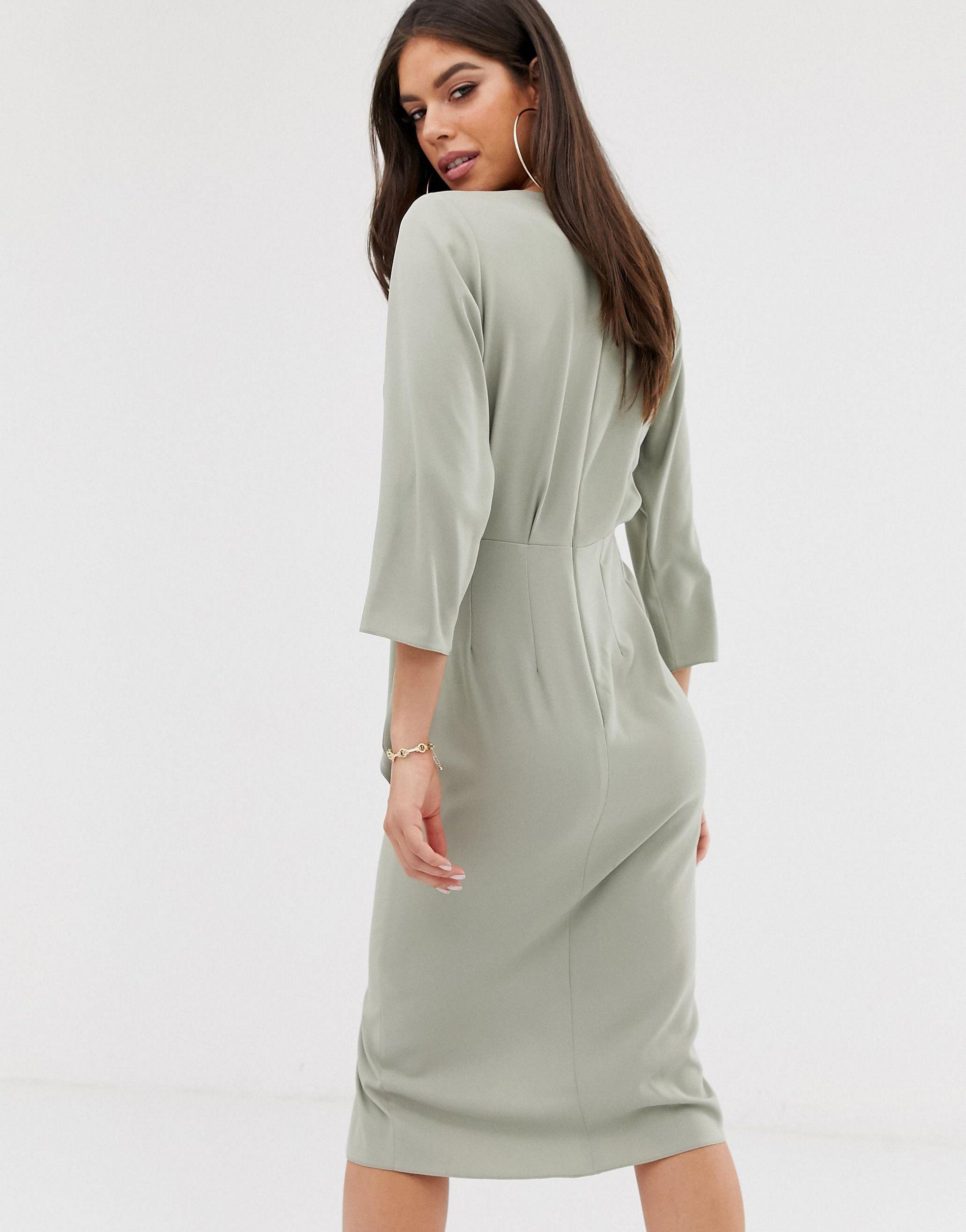 asos design tie wrap around midi dress