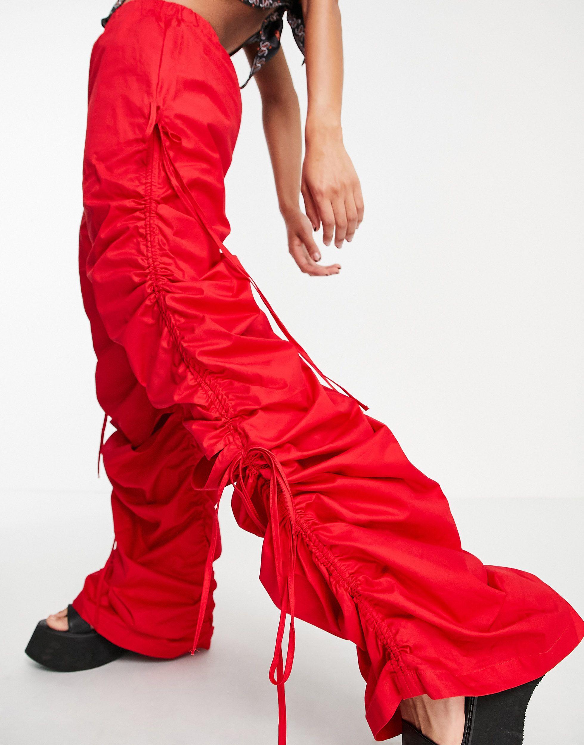 Jaded London Oversized Cargo Trousers With Ruching in Red | Lyst