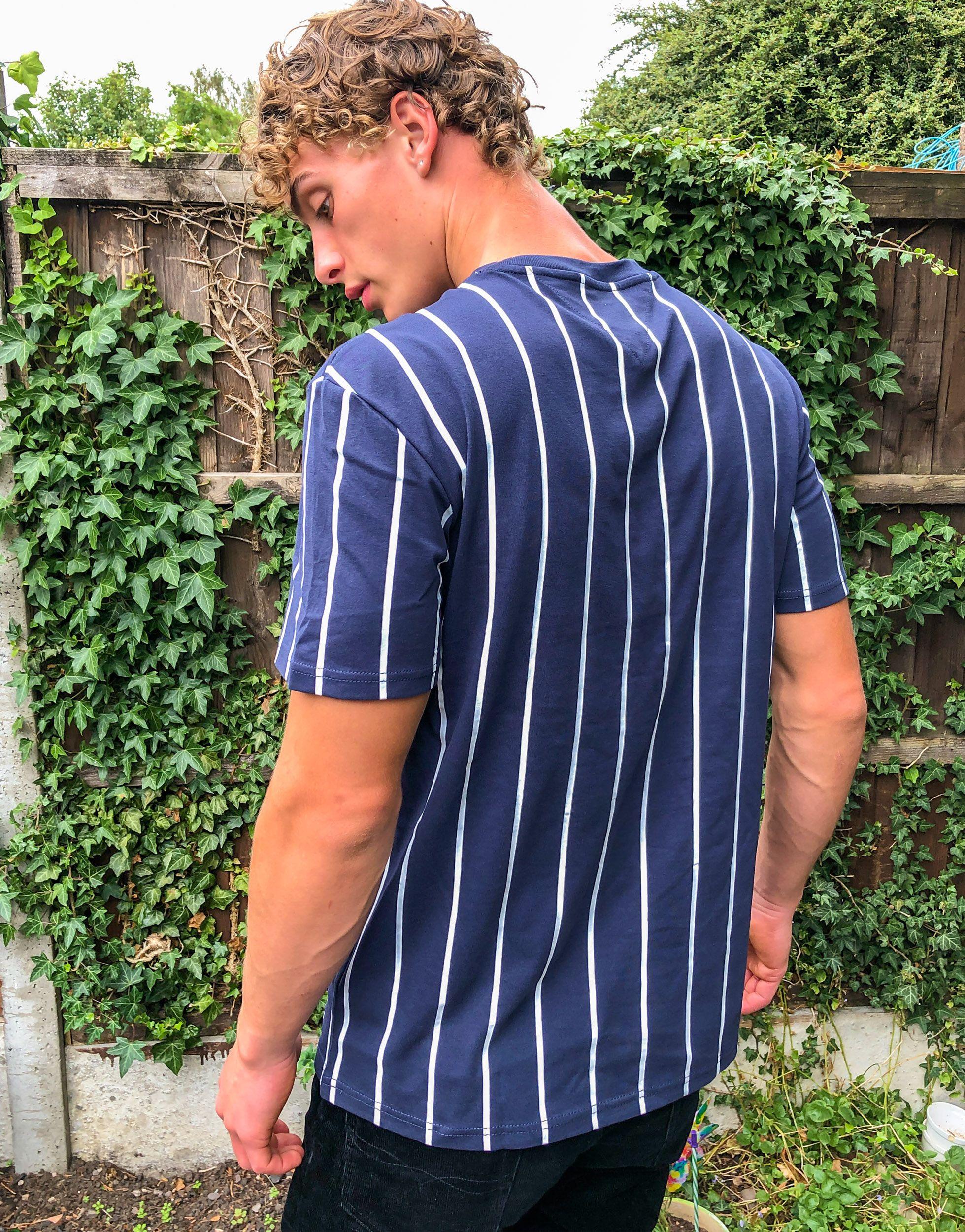 T-shirt a righe verticali blu navy con logo da Uomo di Tommy Hilfiger in  Blu | Lyst
