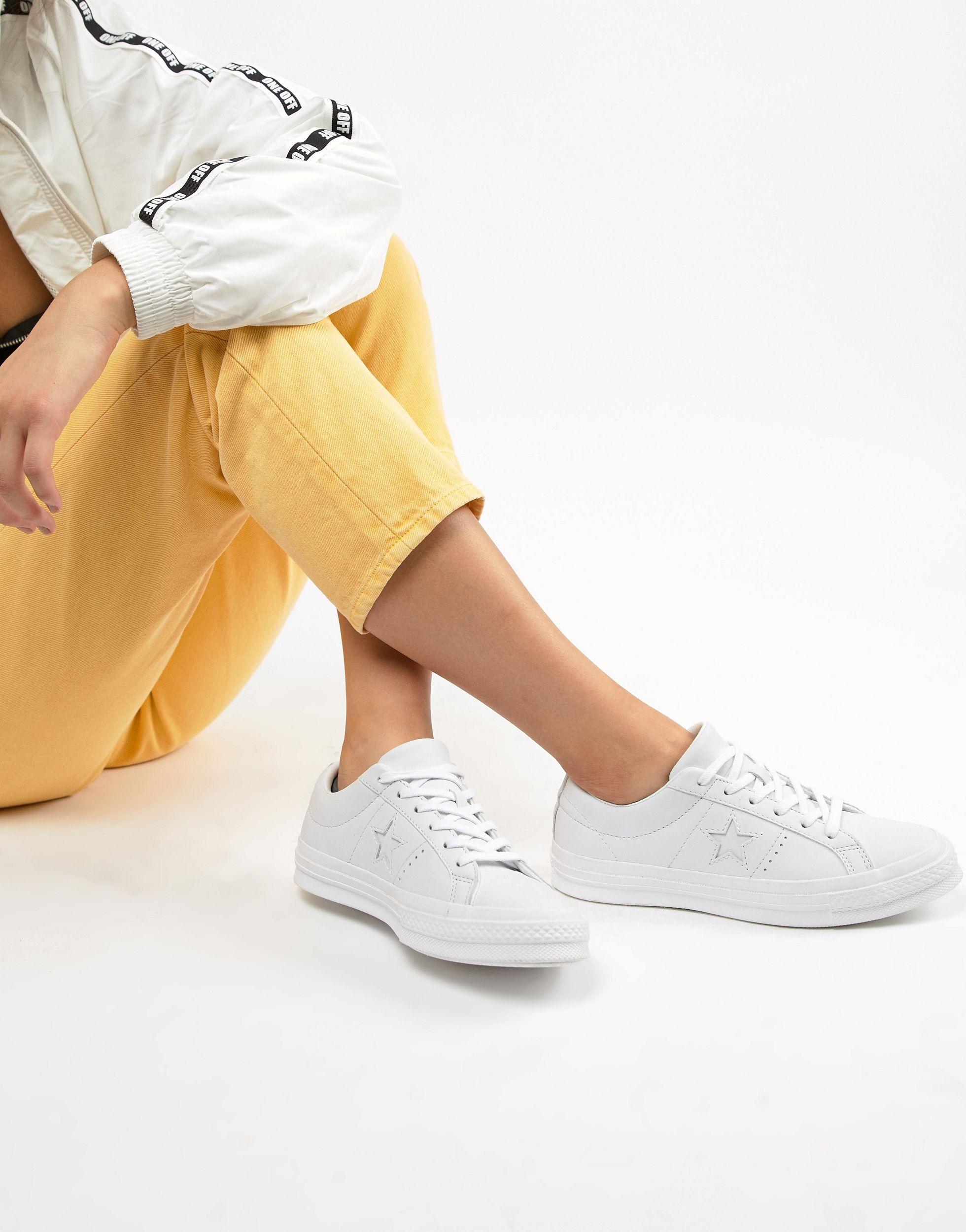 Converse One Star White Monochrome Leather Sneakers - Lyst