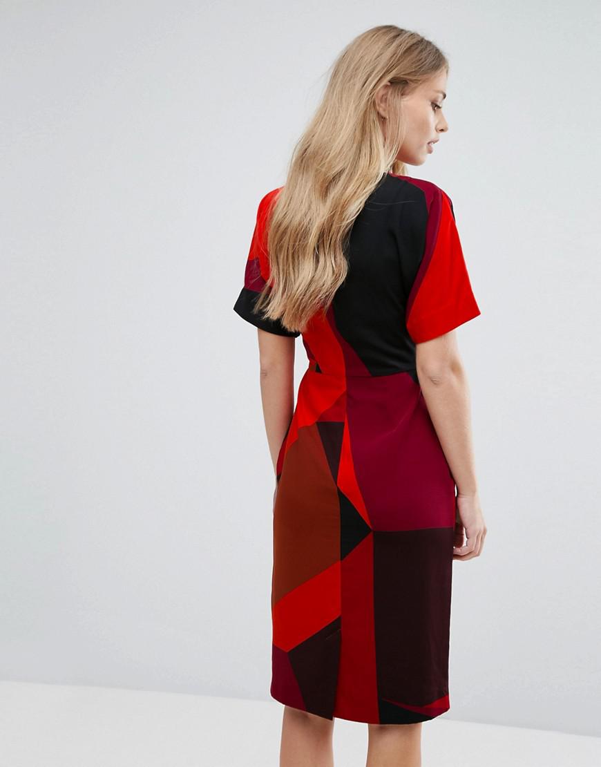 Warehouse Colourblock O Ring Belt Shift Dress In Red Lyst
