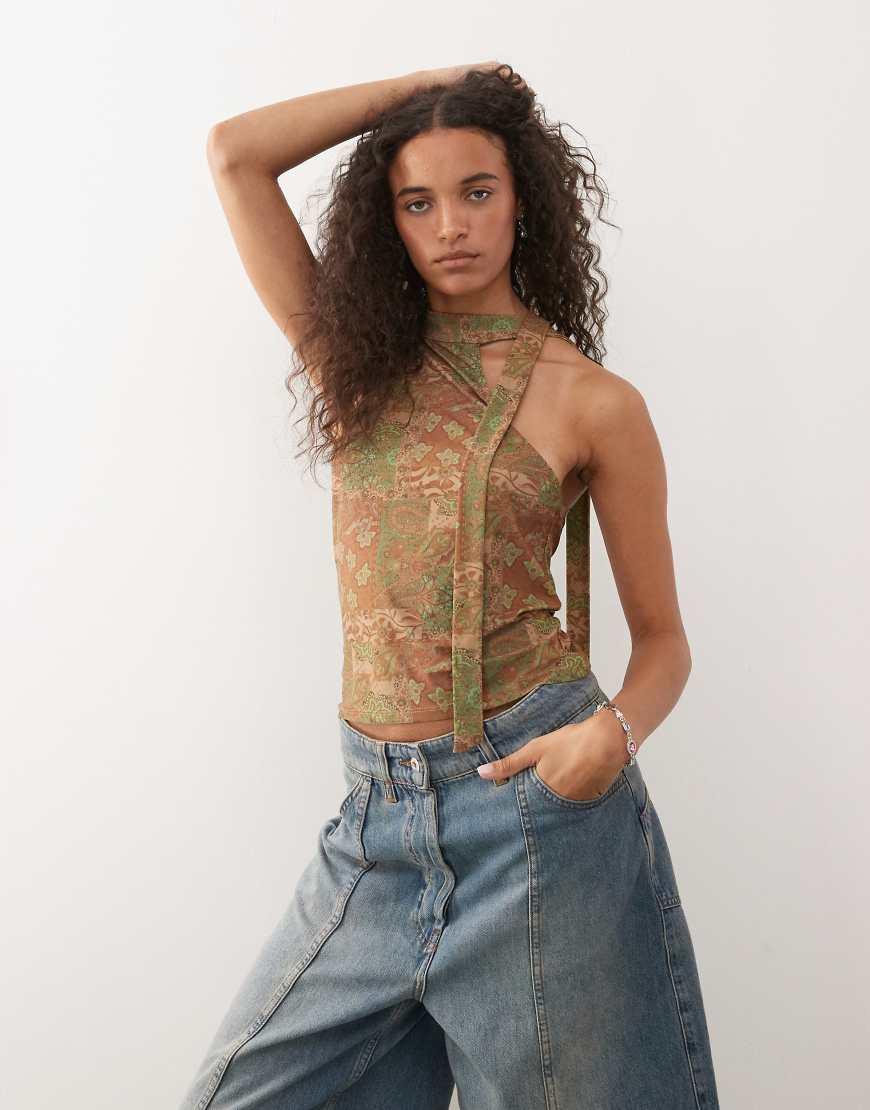 Halter Vintage Scarf Top Y2k Halter Top Paisley Print Scarf Top Depop