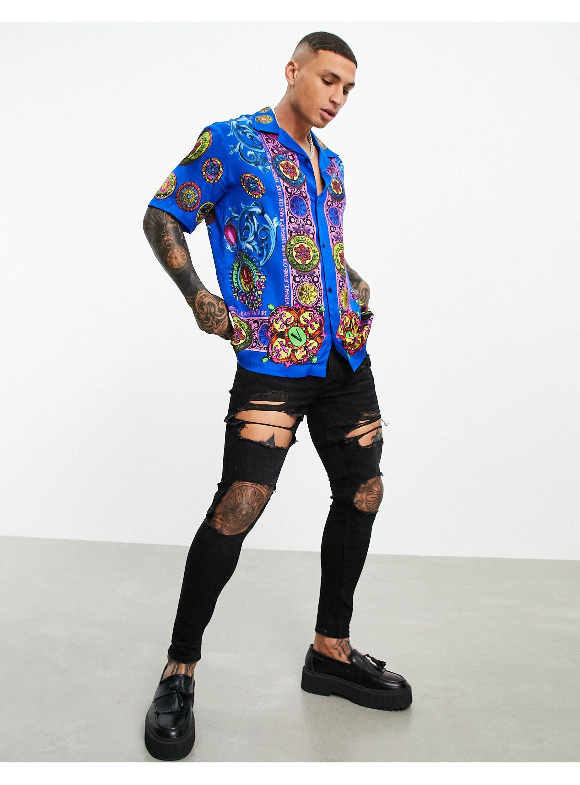 Versace Jeans Couture Barok Overhemd Met Korte Mouwen in het Blauw voor heren Lyst NL