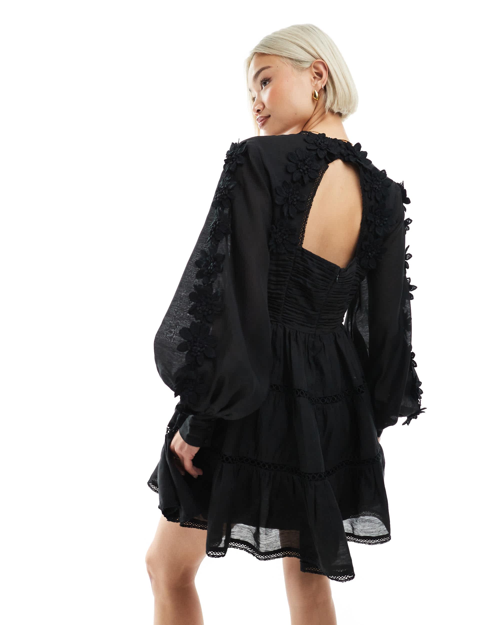chinese dress ladies French Connection Women's Lula Lace-Trimmed Dress Black 0