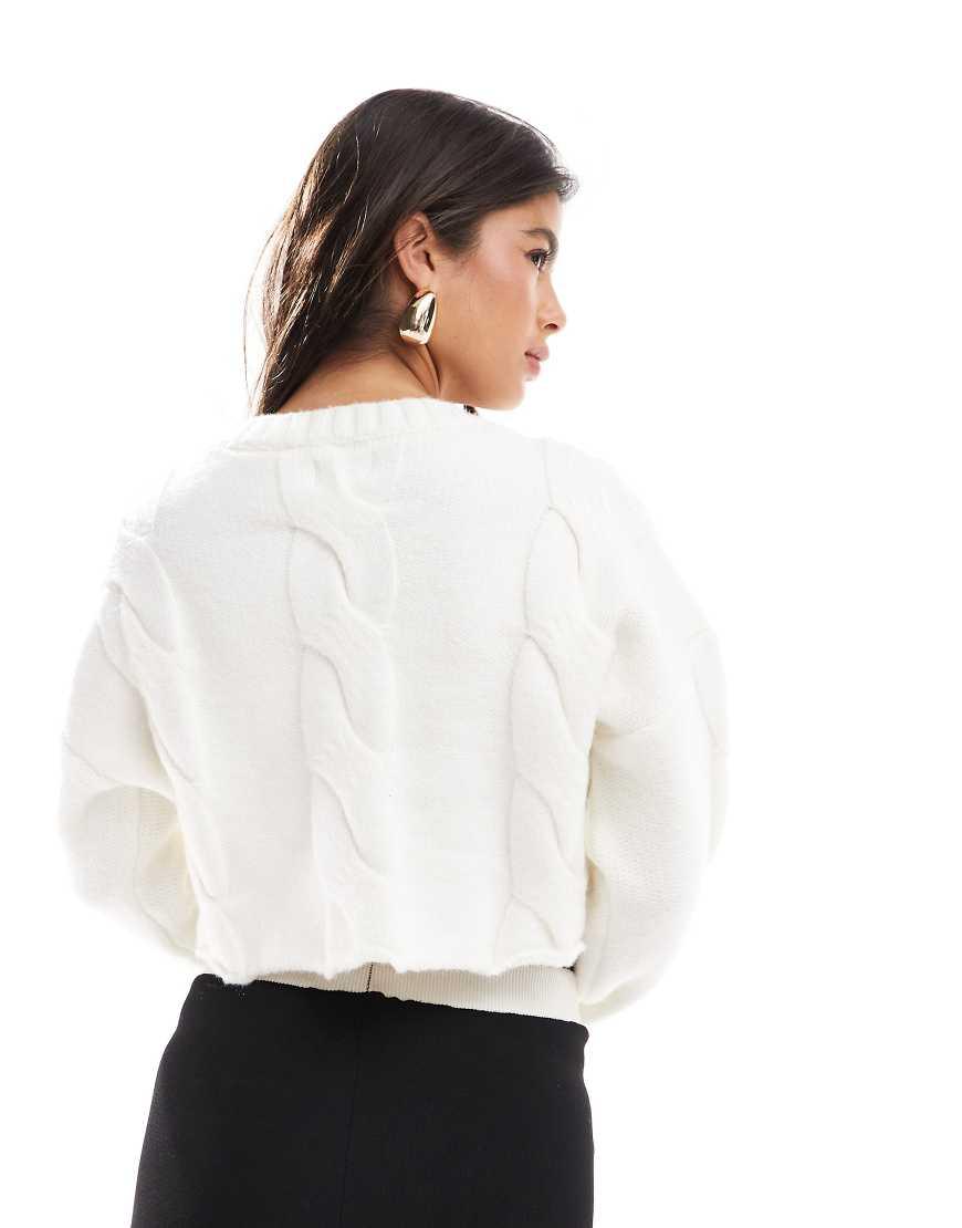 SNDY'S Premium Cropped Cable Knit Cardigan in White Lyst UK