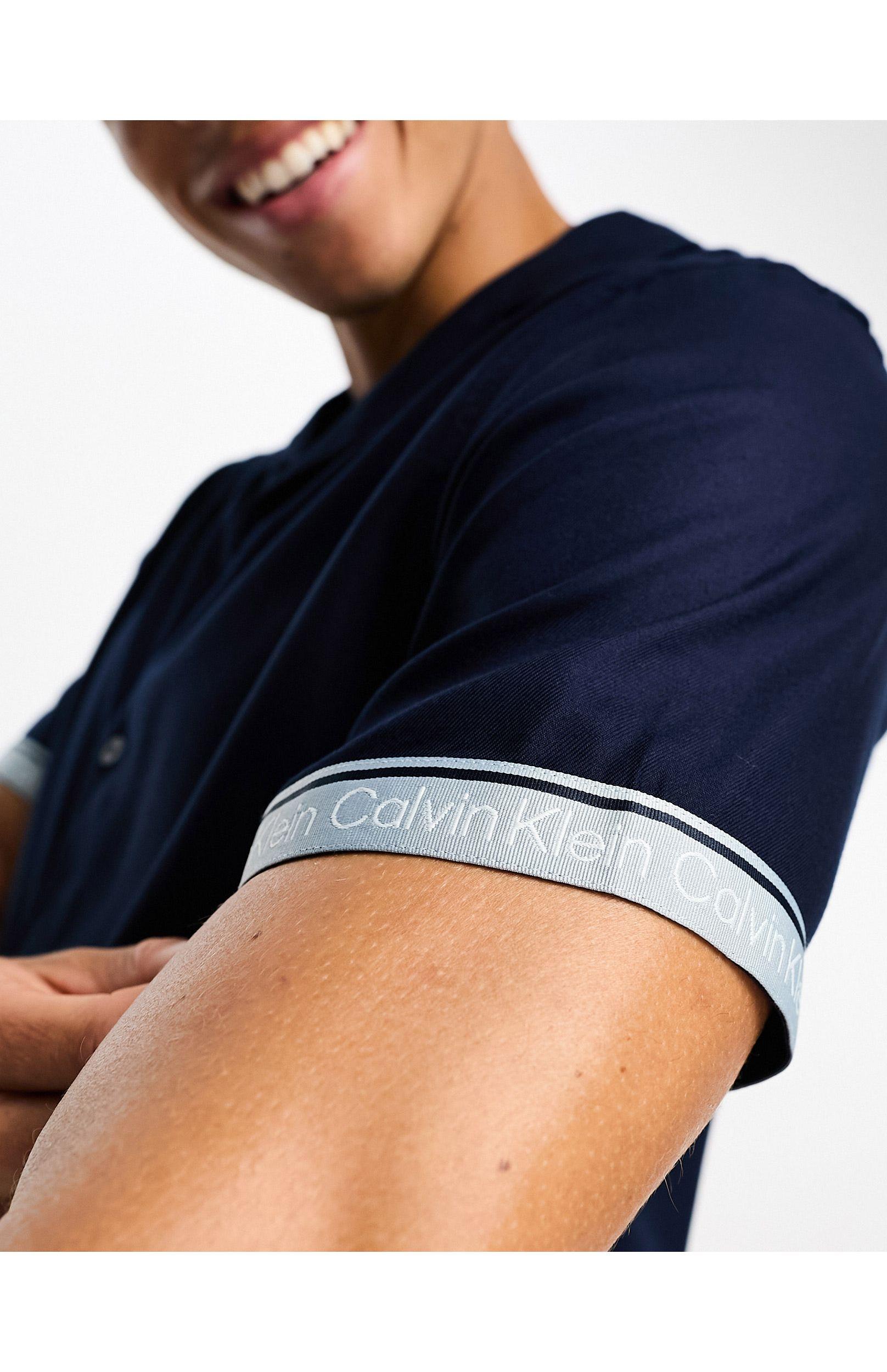 Calvin Klein Core Logo Tape Resort Shirt in Blue for Men | Lyst
