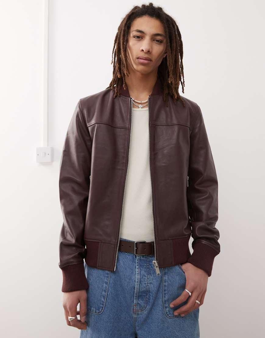 Barneys Originals Real Leather Bomber Jacket in Brown for Men